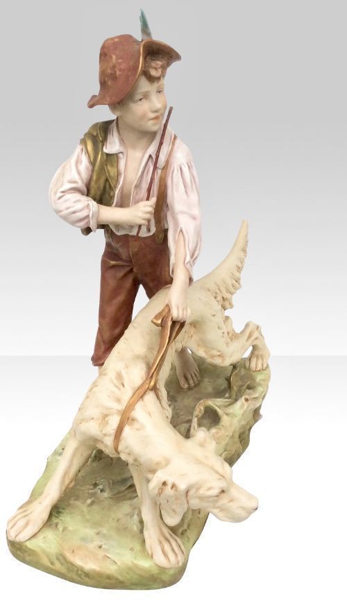 Stunning Large Royal Dux Figurine Of Boy And Dog photo vinterior