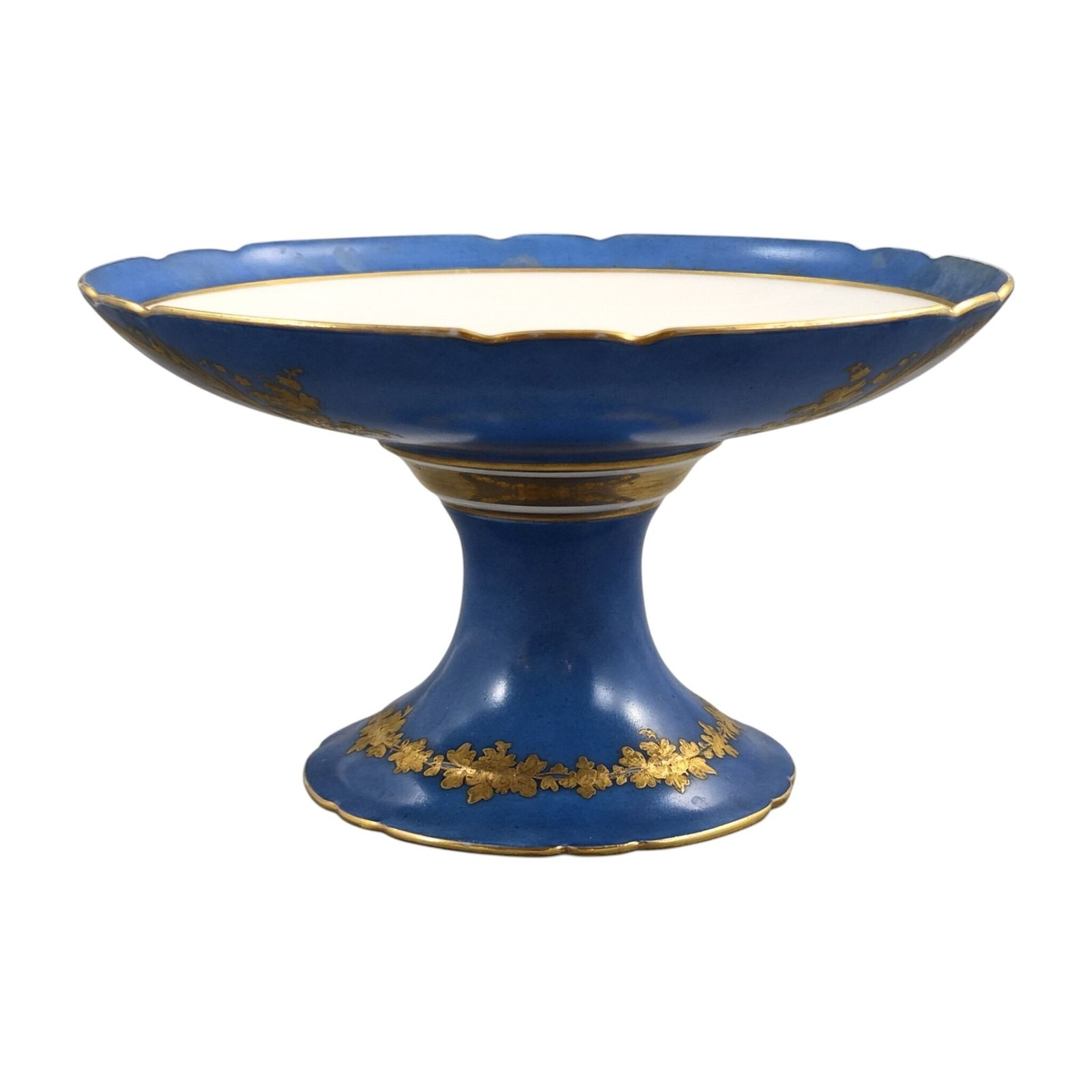 Unieke Sèvres blauwe porseleinen tazza op voetstuk met gezichten op Montlhéry en Mont Blanc, 1835 photo Woonaccessoires