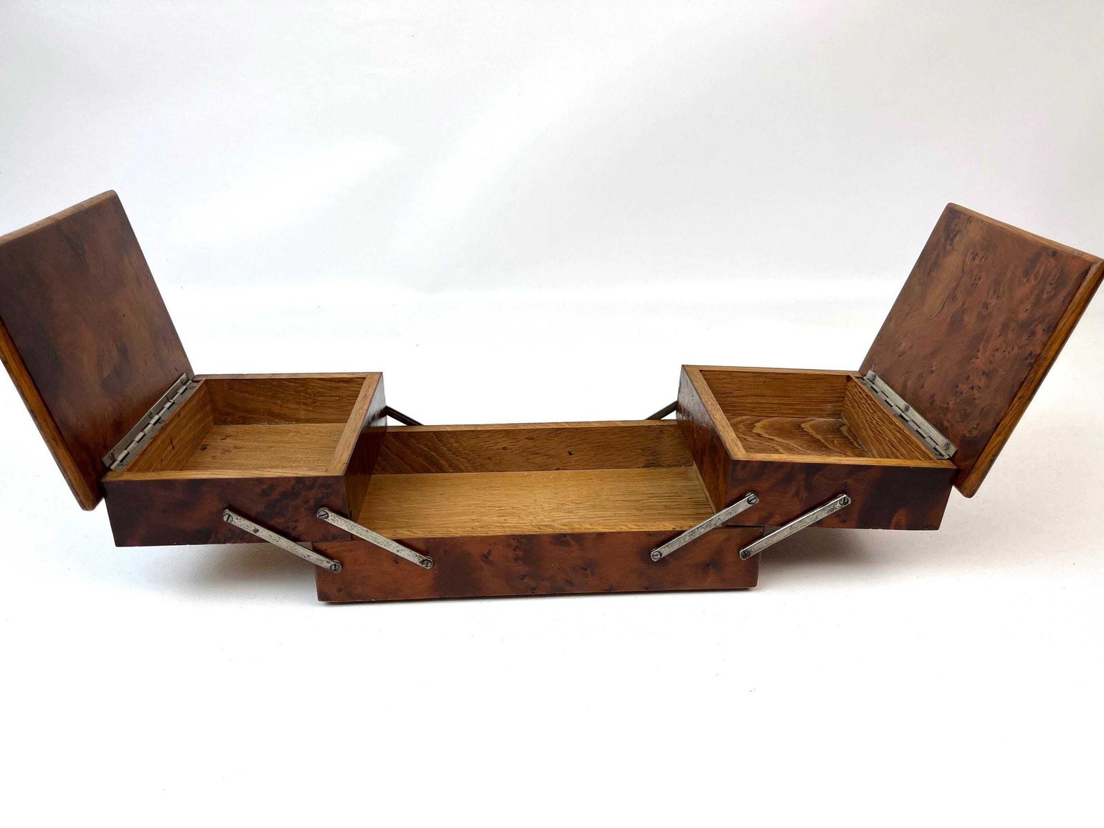 photo for sale Very Rare Antique Art Deco Bauhaus Root Wood Veneer Foldable Jewelry Box 1930