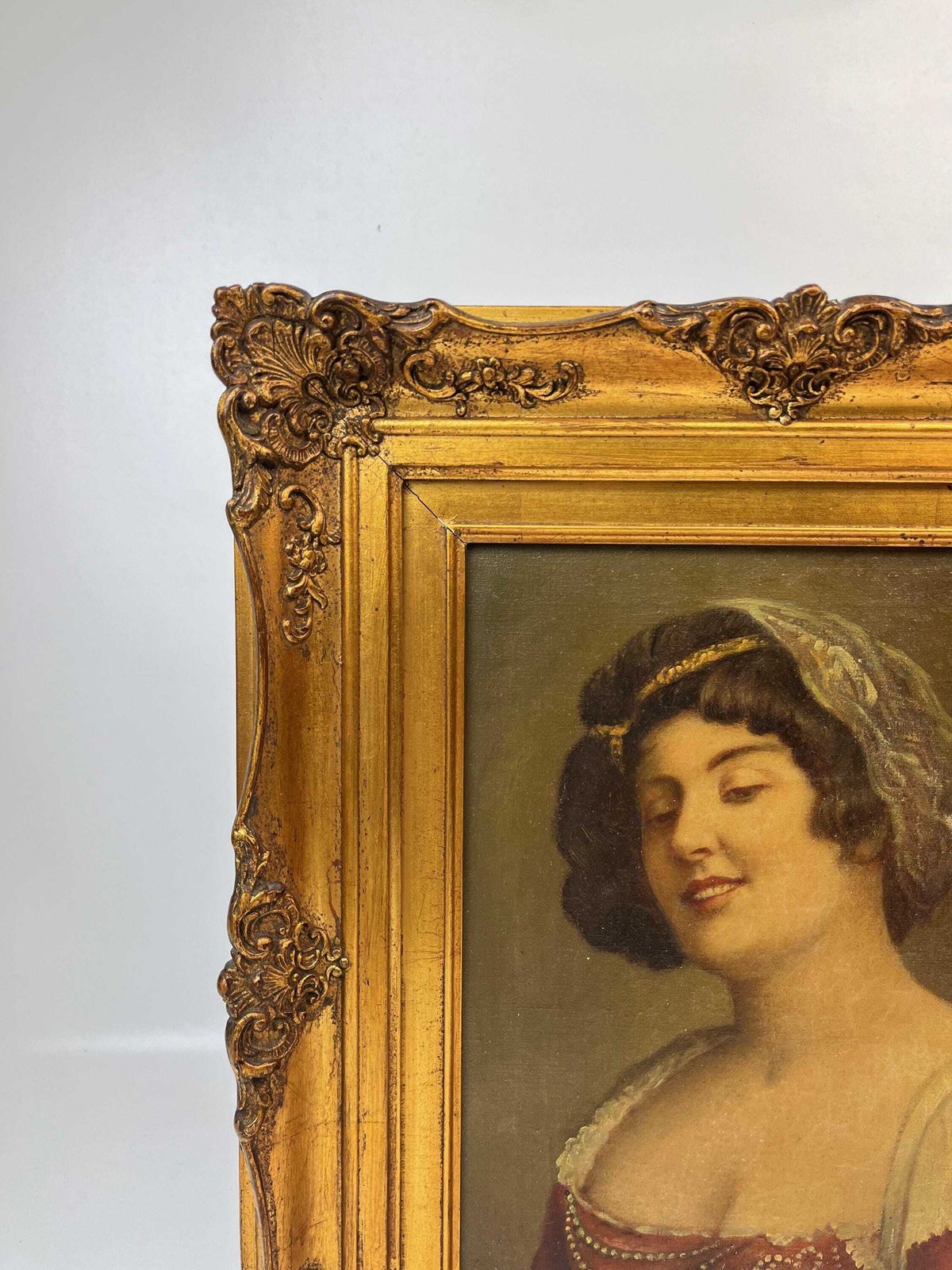 Beautiful Antique Art Nouveau Woman Portrait Painting In Ornate Gold Frame Germany About 1890 photo for sale