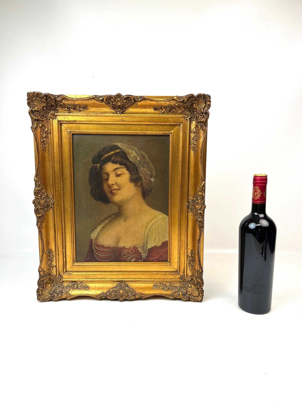 Beautiful Antique Art Nouveau Woman Portrait Painting In Ornate Gold Frame Germany About 1890 photo buy