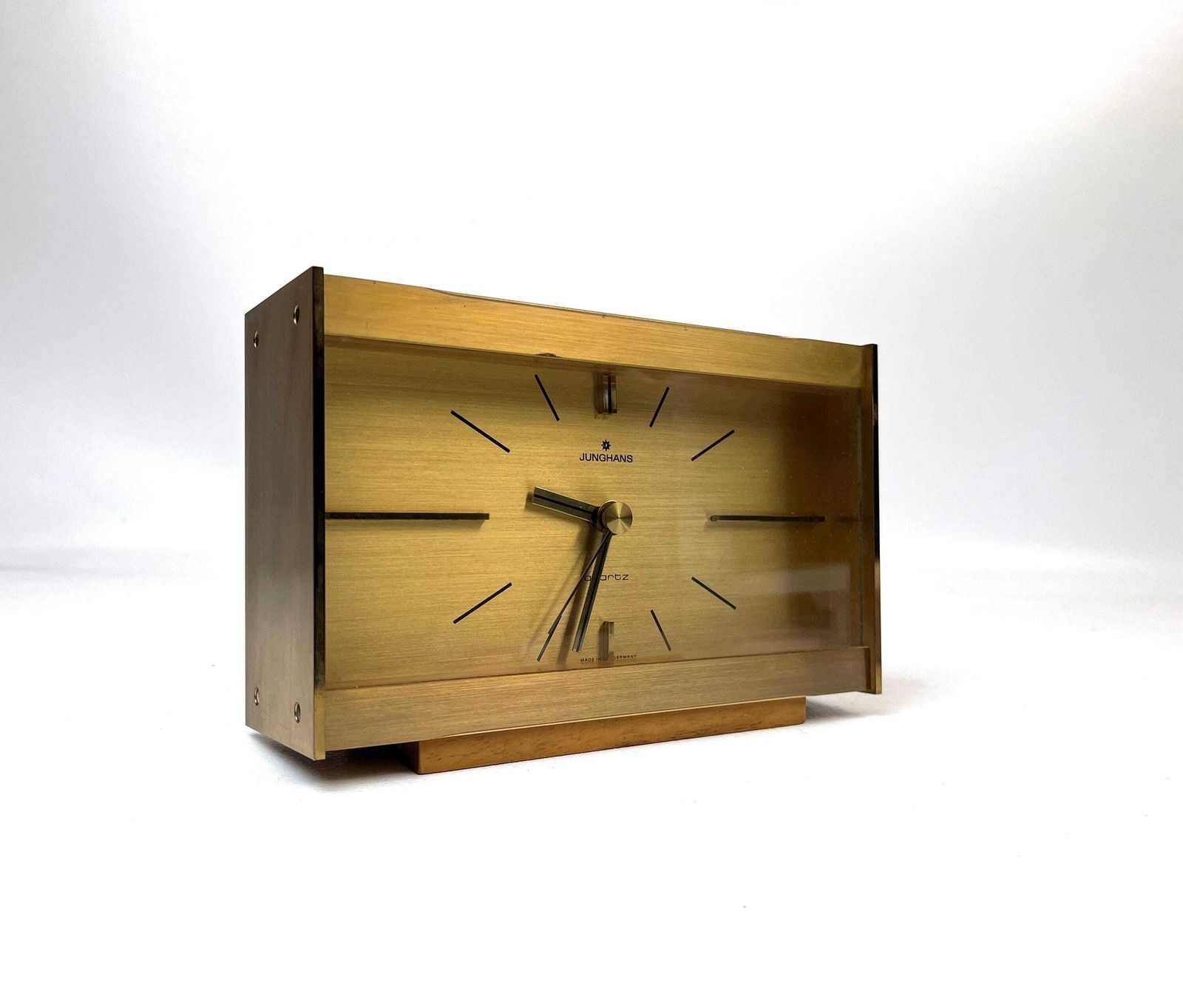 Mid-Century Messing Bureauklok van Junghans, Hollywood Regency, Duitsland, 1960