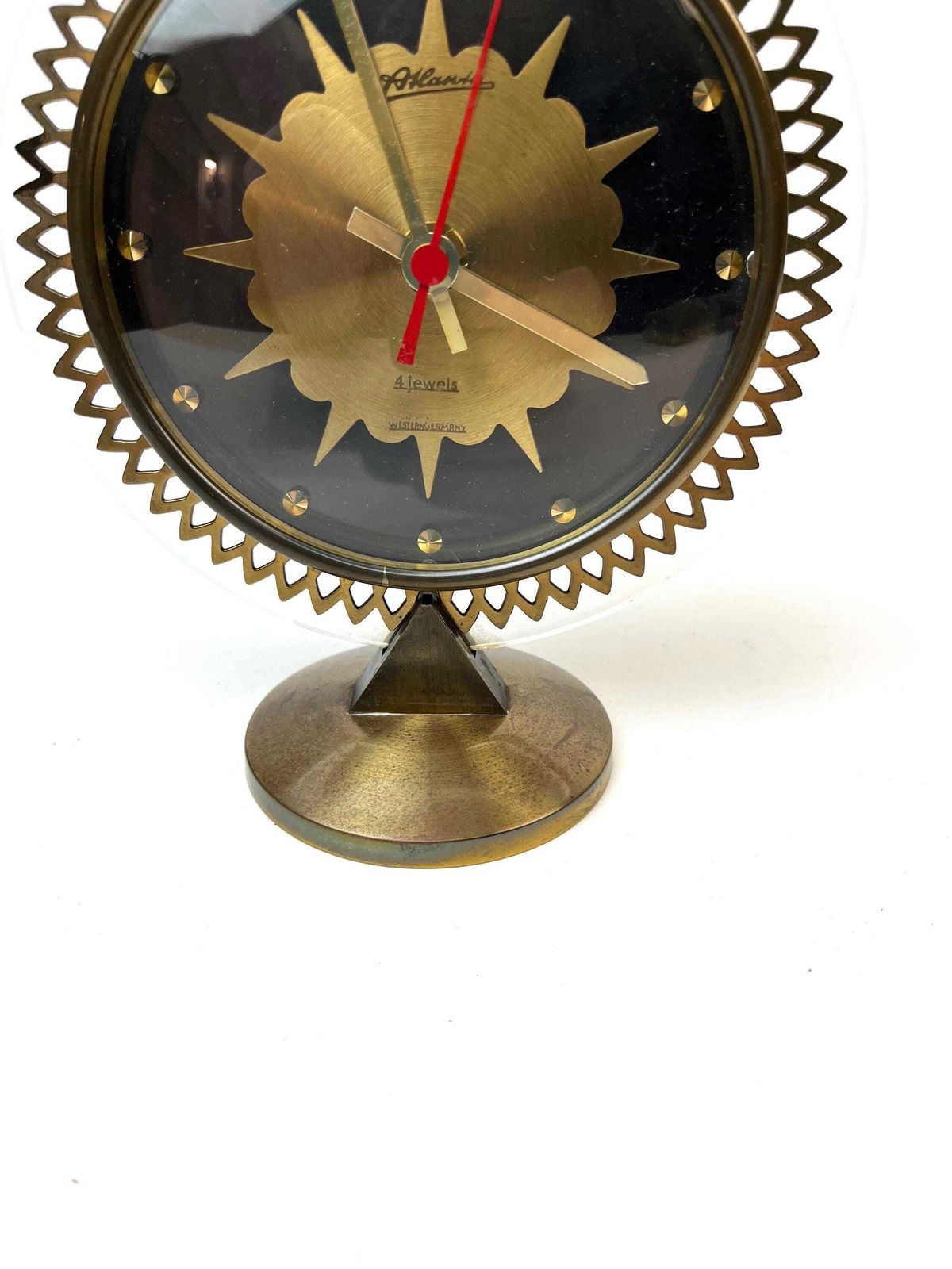 Pendule de bureau mid-century Hollywood Regency à motif soleil Atlanta Germany photo Décoration