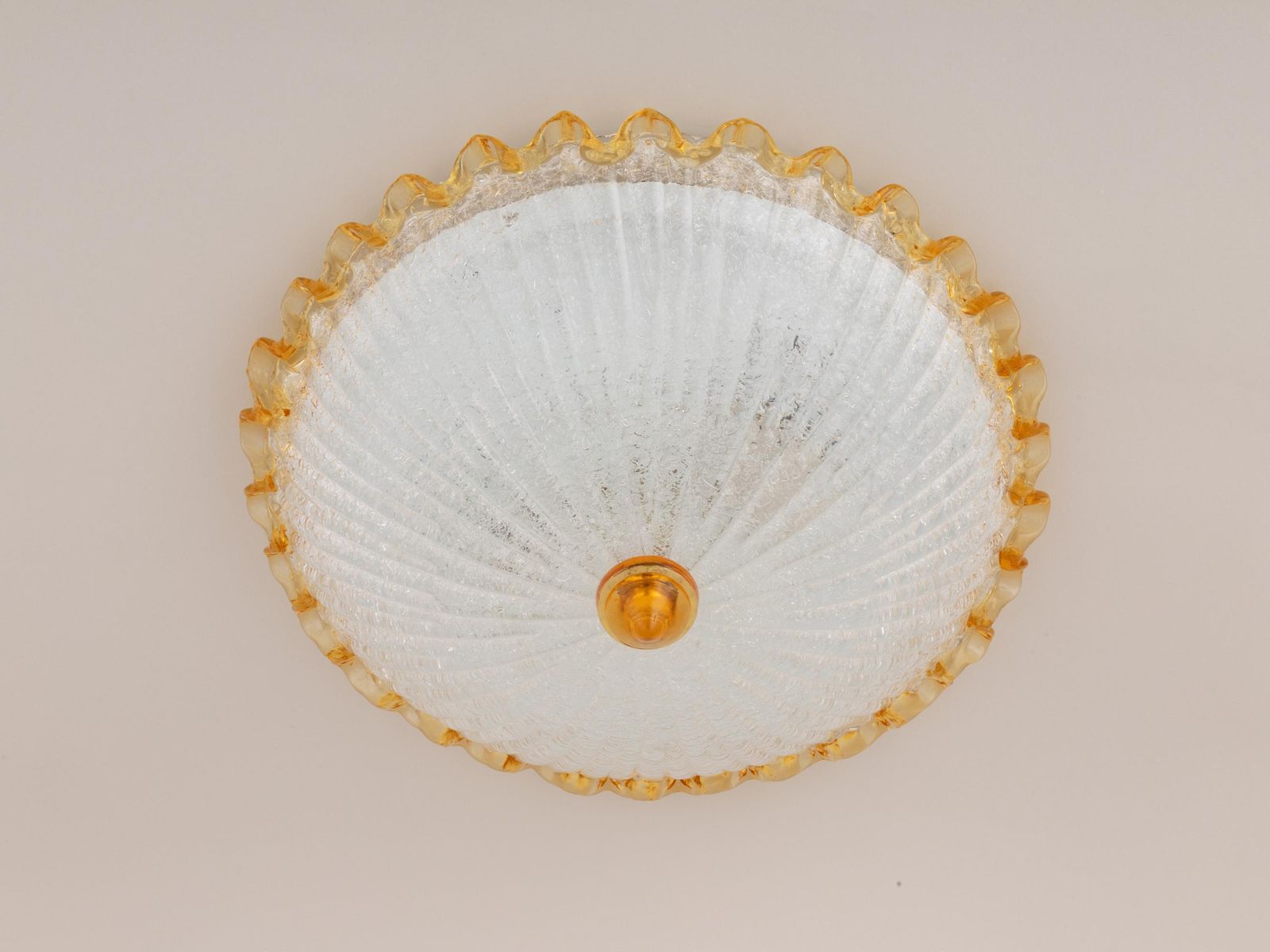 Mid-Century Murano Barovier & Toso Flush Mount Glazen Plafondlamp Vintage Oker Geel IJsglas Venetiaans Hollywood Regency Toilet
