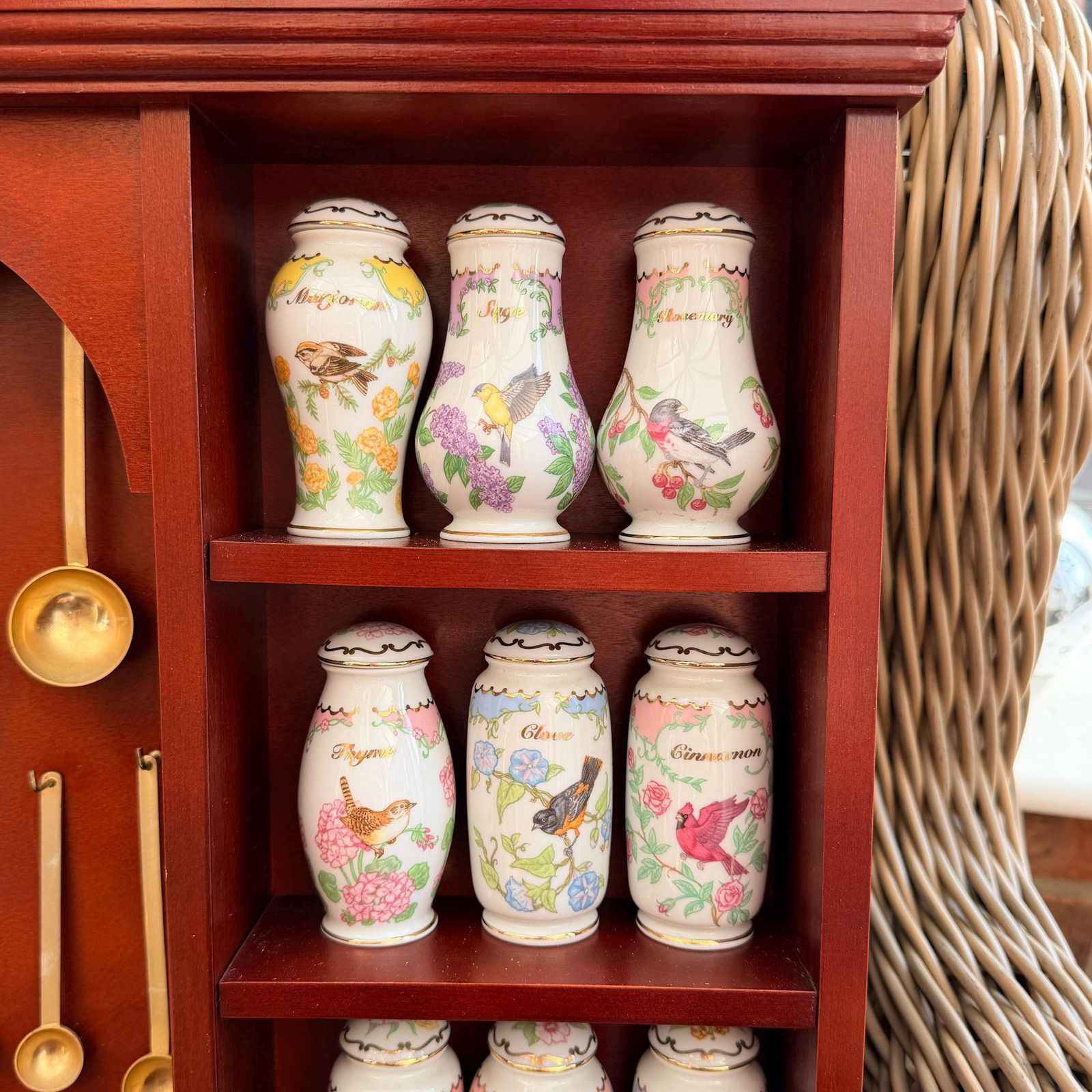 Lenox Birds & Blossoms Spice Jar Set Complete With Display Rack 1994 photo vinterior