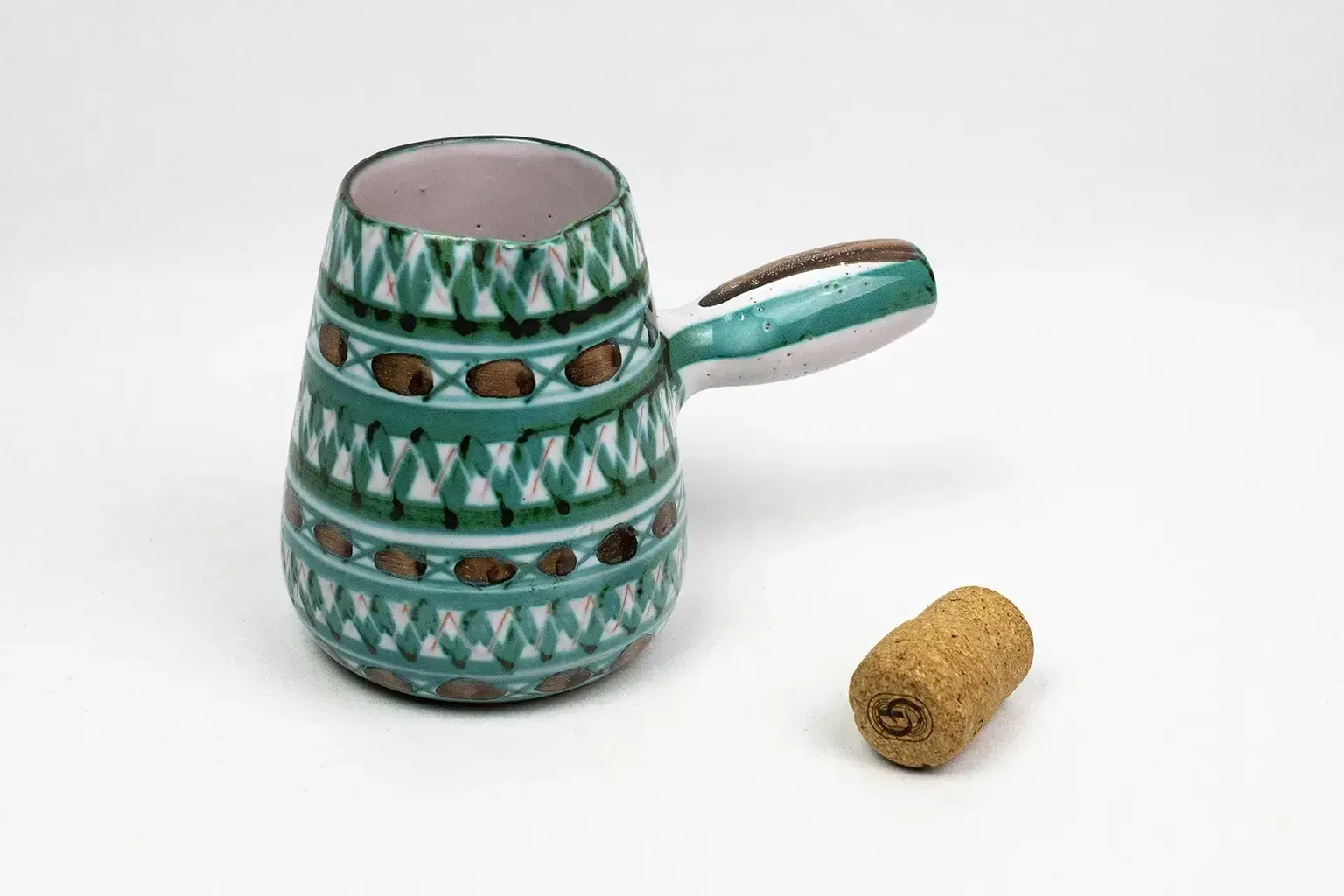Aiguière en céramique Robert Picault - Vallauris, décor géométrique vert et brun, années 1950-1960 photo buy