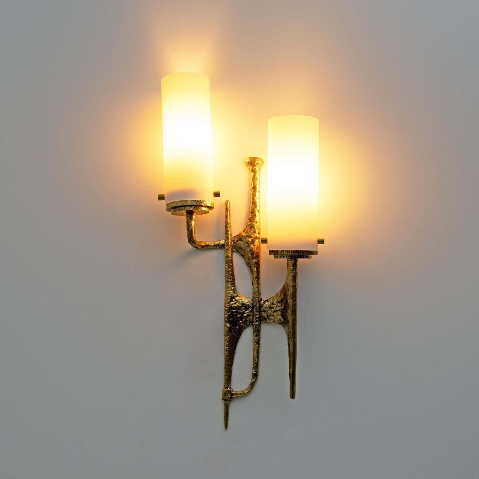 Pair Of Brutalist Bronze Wall And Murano Glass Sconces By Felix Agostini, 1990s photo for sale