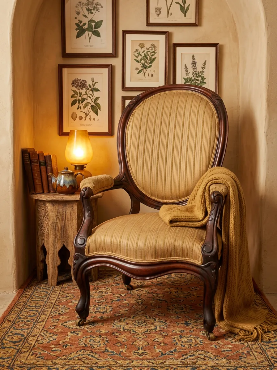 Antique Upholstered Chair Home Decor Accent Chair With Patina