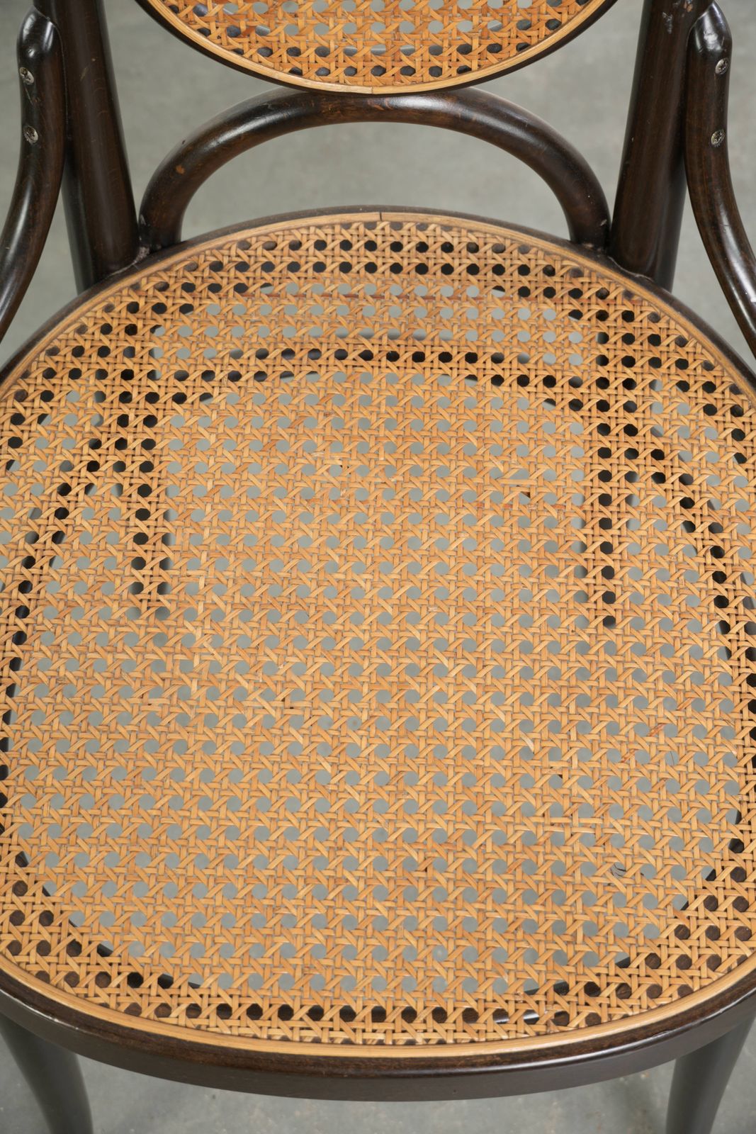 photo for sale Set van 6 vintage Thonet Long John design eetkamerstoelen/bistrostoelen met webbing