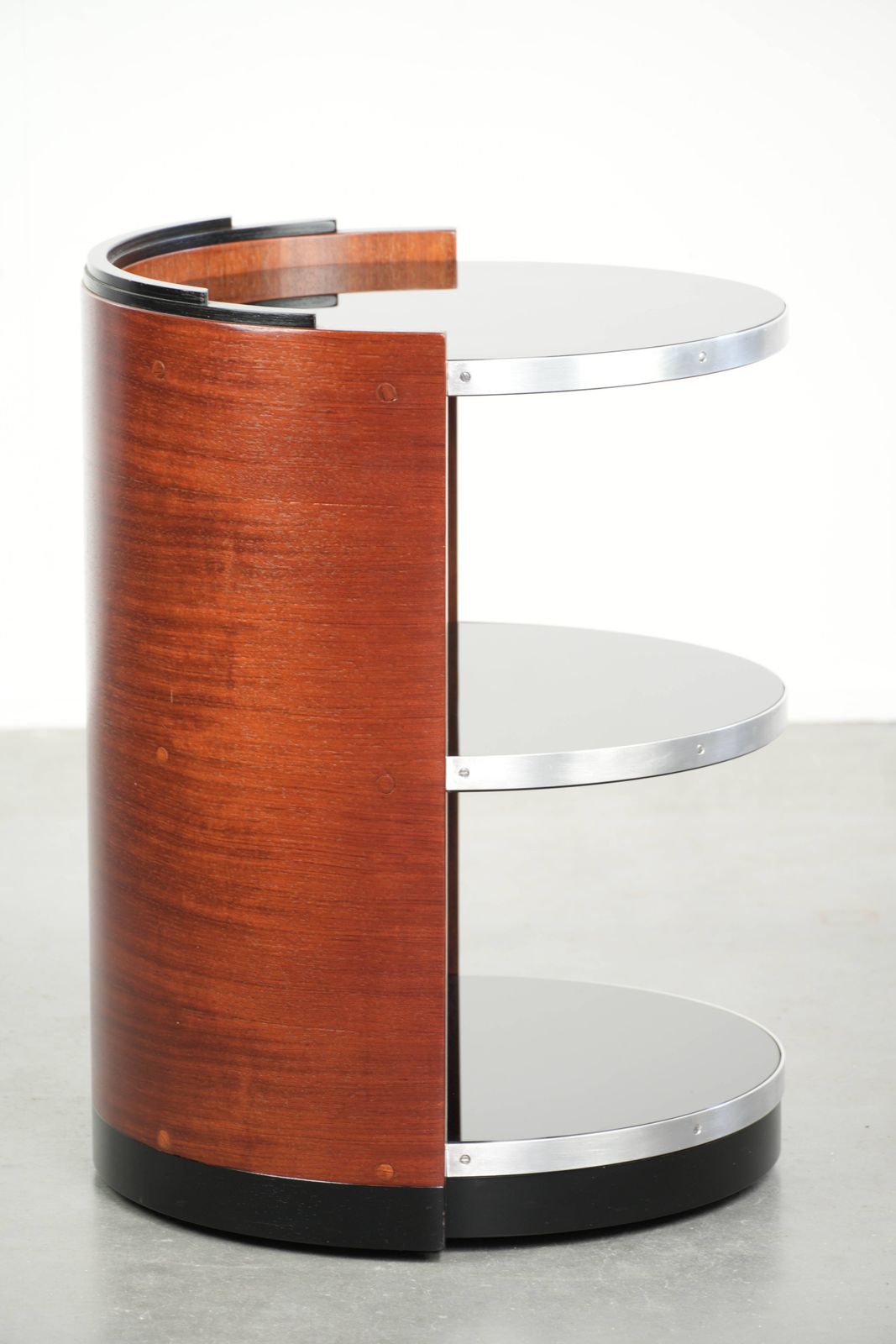 Unique Mobile Bar / Side Table With Black Glass Tops photo for sale