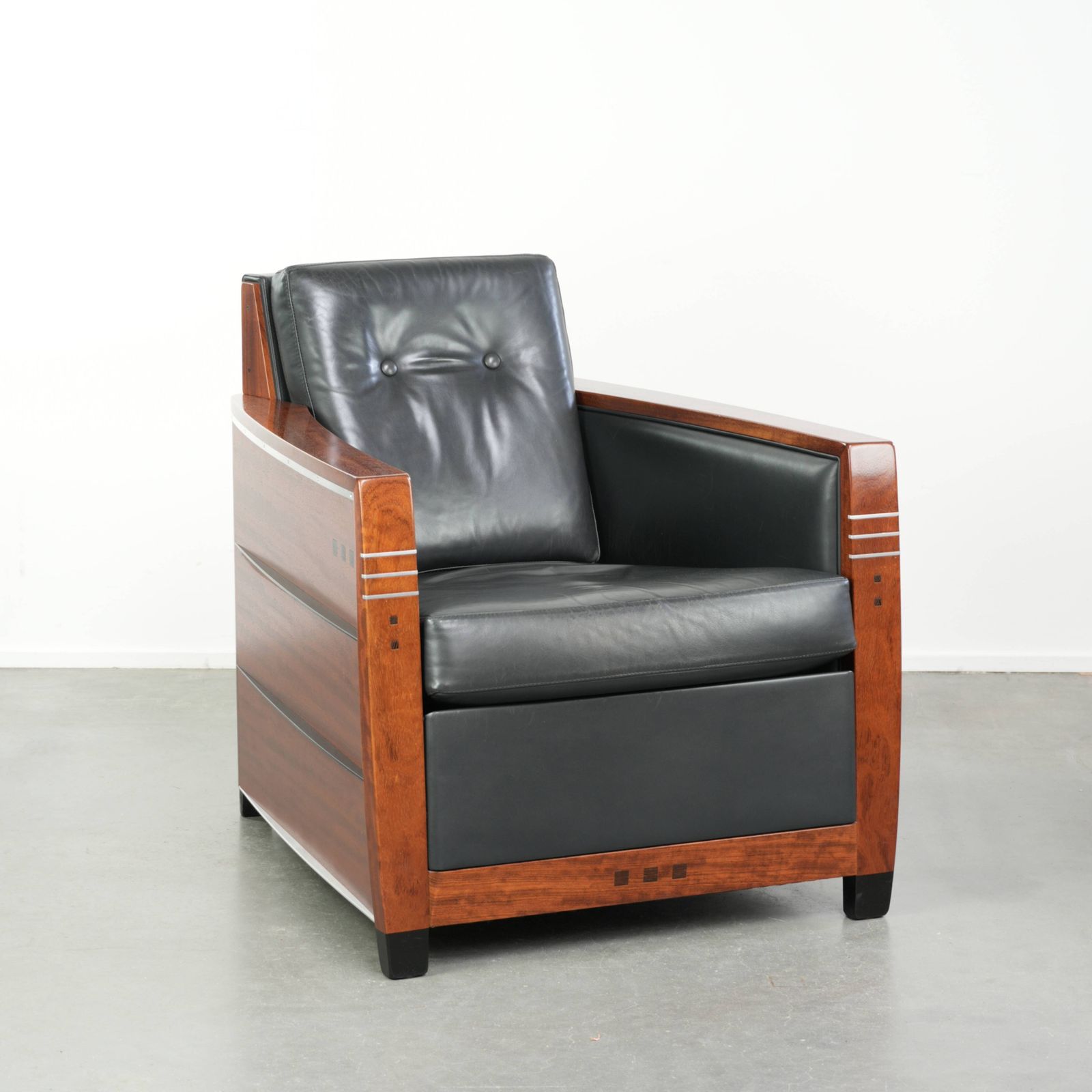 Zwarte Cowhide Leren Art Deco Fauteuil van Schuitema