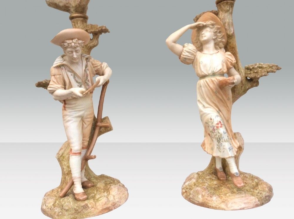 photo furniture Pair Of Antique Royal Worcester Candelabra Signed By James Hadley