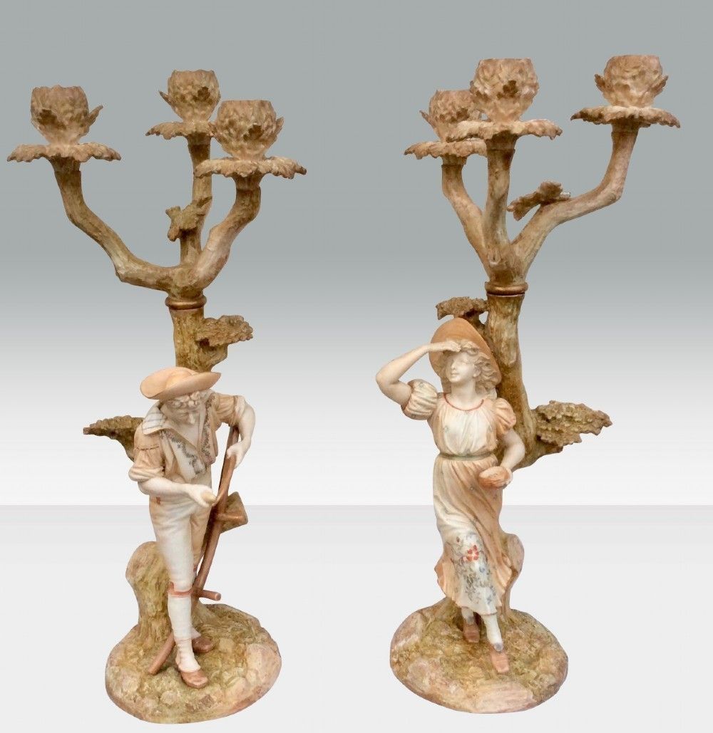 Home Decor Pair Of Antique Royal Worcester Candelabra Signed By James Hadley photo
