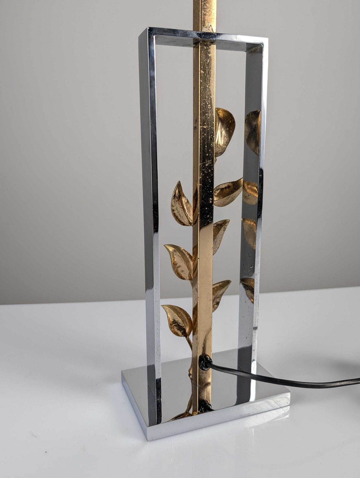 photo for sale Maison Charles Chrome And Gilt Bronze Rose Table Lamp, France, 1970s