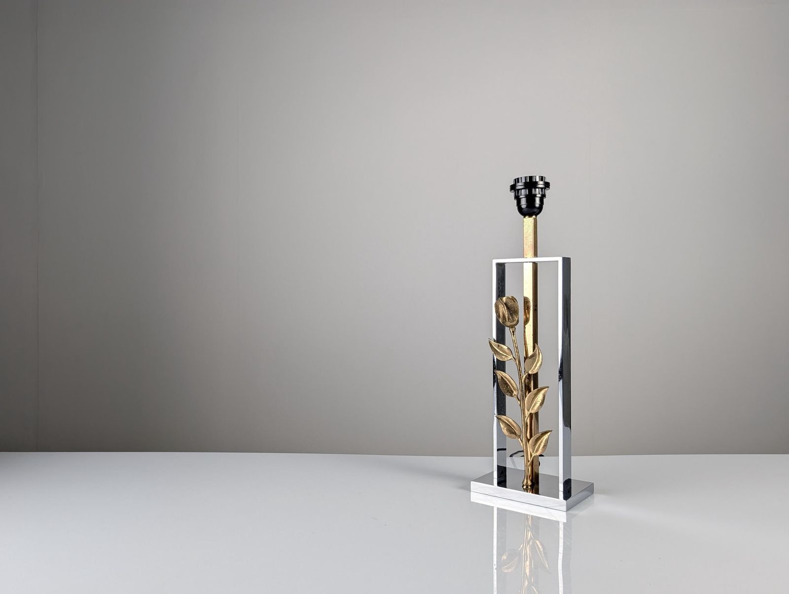 Lighting Maison Charles Chrome And Gilt Bronze Rose Table Lamp, France, 1970s photo