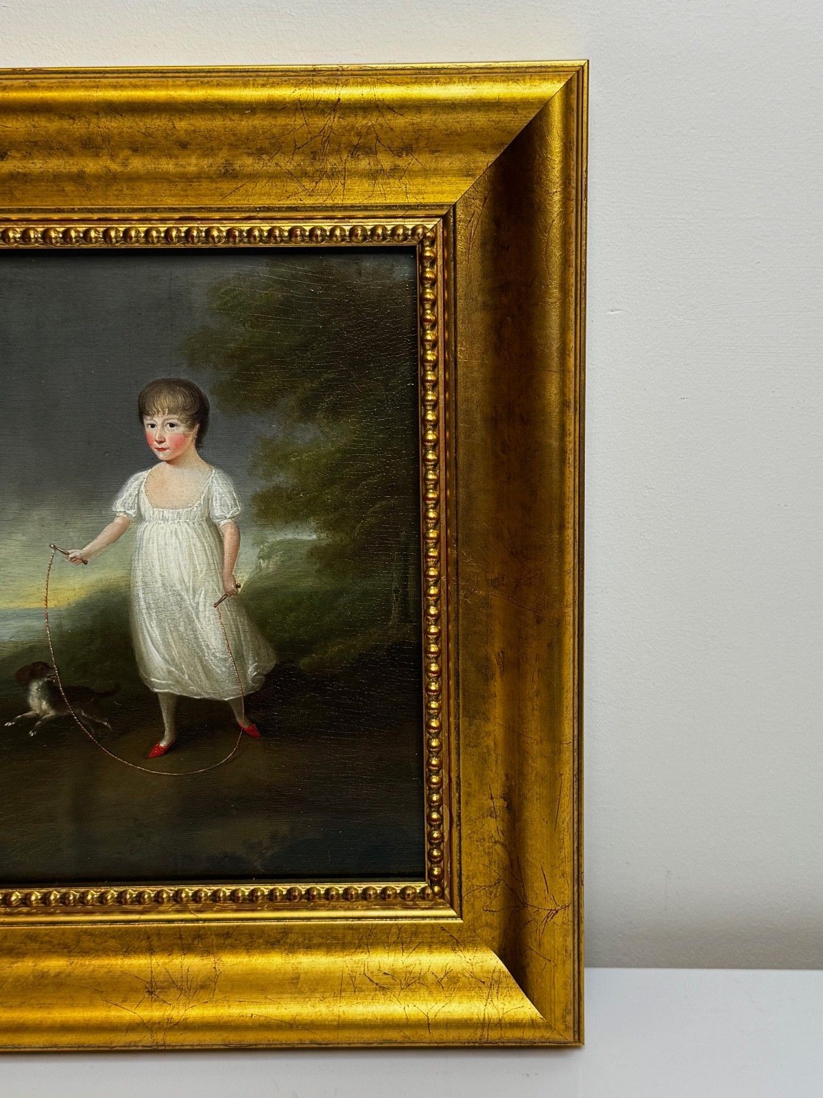 photo for sale Olieverfportret uit het begin van de 19e eeuw, Louisa Cooke met Mr Quiz, in de stijl van George Romney, ca. 1802