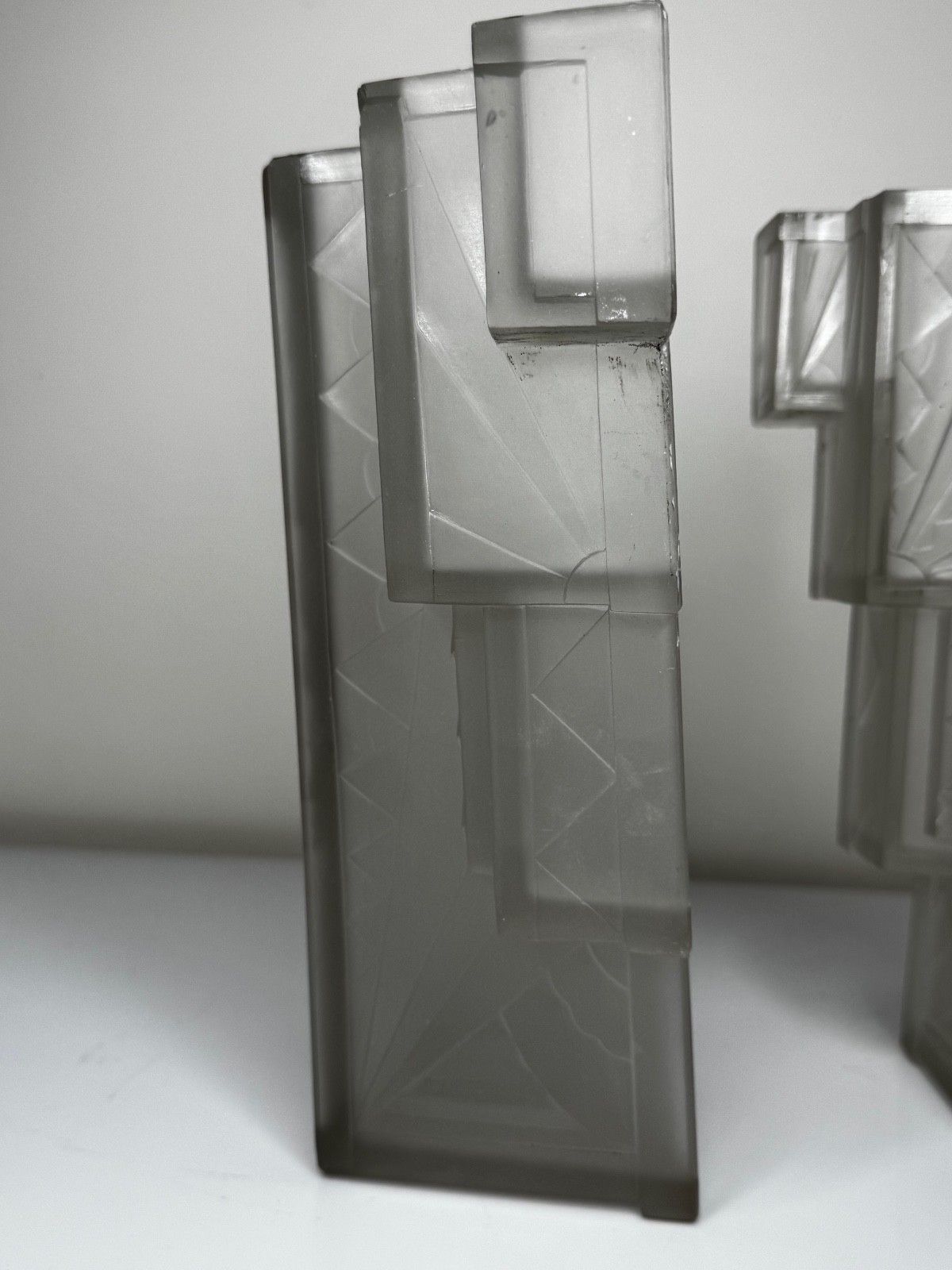 4000.0 Pair French Art Deco Skyscraper Glass Wall Shade Lights In The Manner Of Marius Ernest Sabino photo