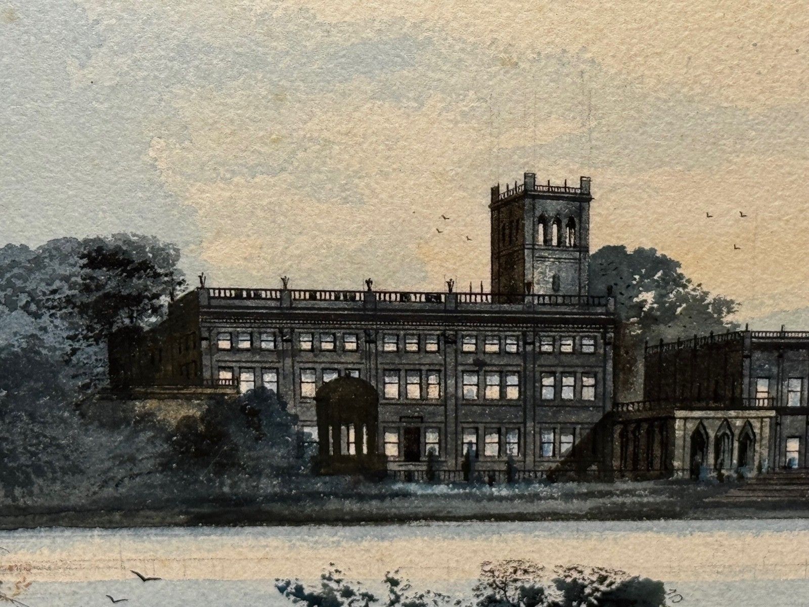Early 20th Century Painting Trentham Hall  Seat Of The Duke Of Sutherland C1912 By Edward John Bishop Evans photo 5000.0