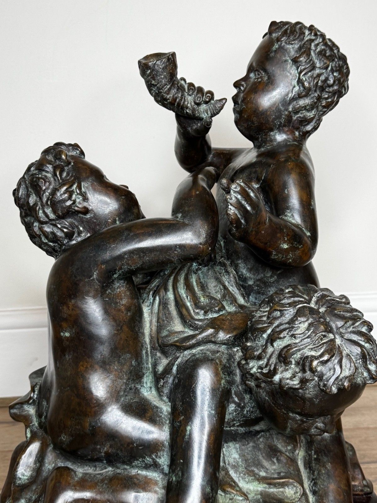 Bronze Group Call Of The Triton Conch Sea Putti  In The Manner Of Claude Michel photo vinterior
