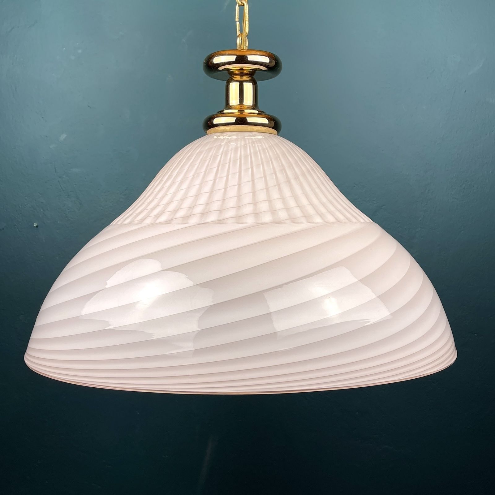 Grote swirl roze Murano glazen hanglamp, Italië, jaren 1970