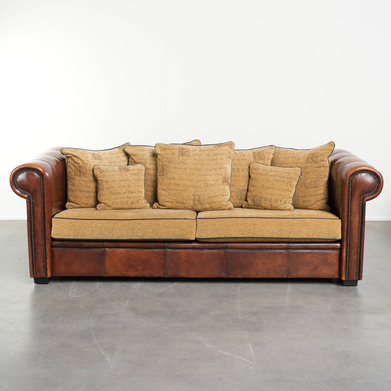 Luxurious, Spacious Sheepskin 3 Seater Sofa From The Late 20th Century With Detachable Armrests And Fabric Seat And Back Cushions.
