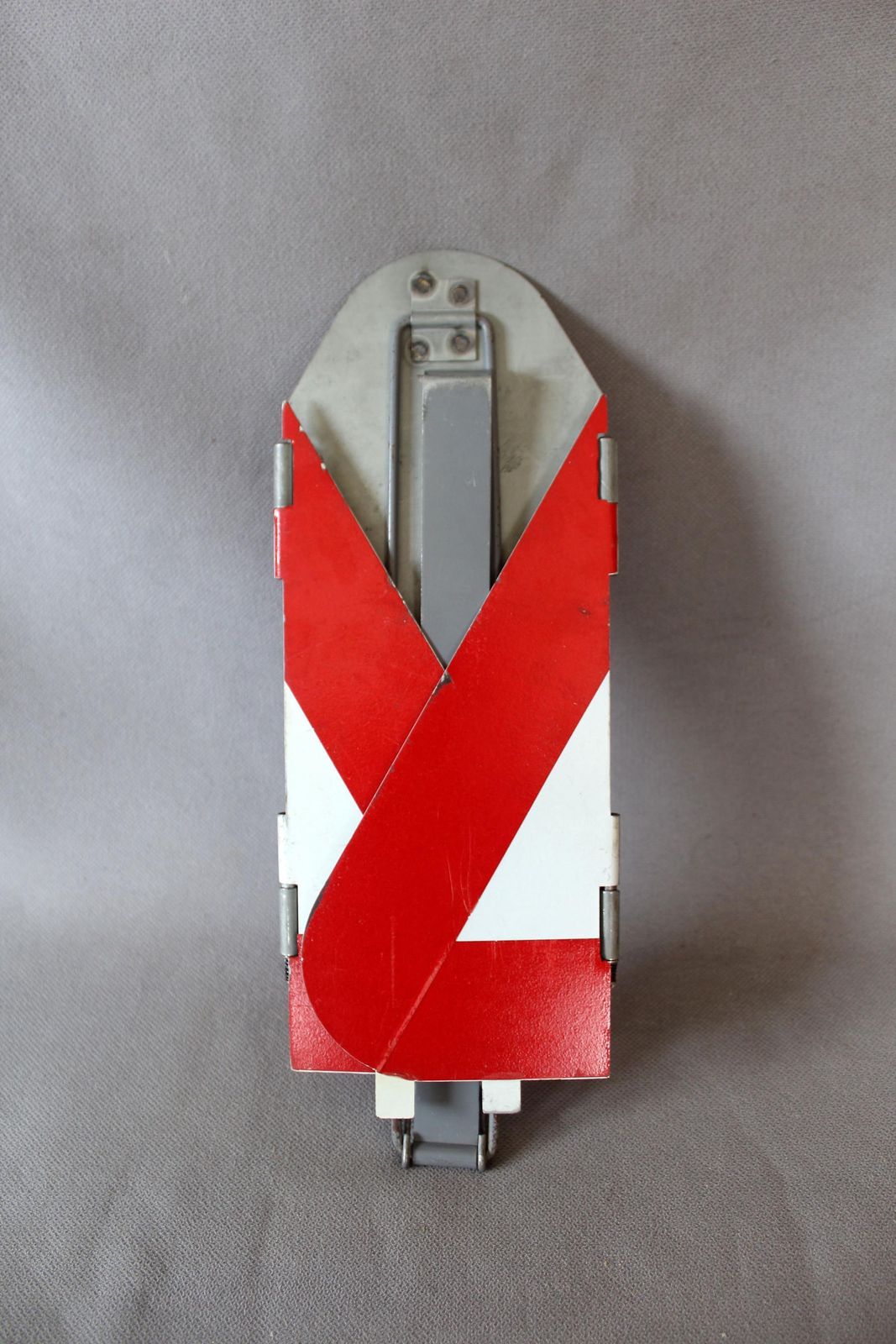 Large Vintage European Steel Folding A51 Triangle Road Warning Sign, Three Foldable Section, Red And White, Belgium Rog, Danger Hazard photo for sale