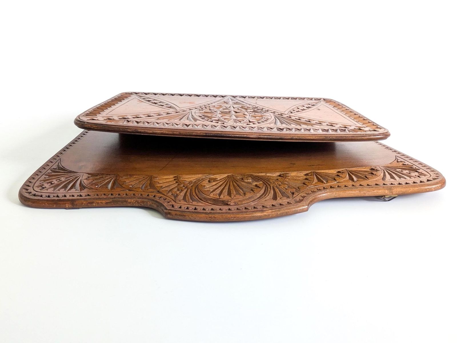 Home Decor Antique Hand Carved Wood Letter Rack Folk Art Wall Mount Magazine Holder Office Storage photo