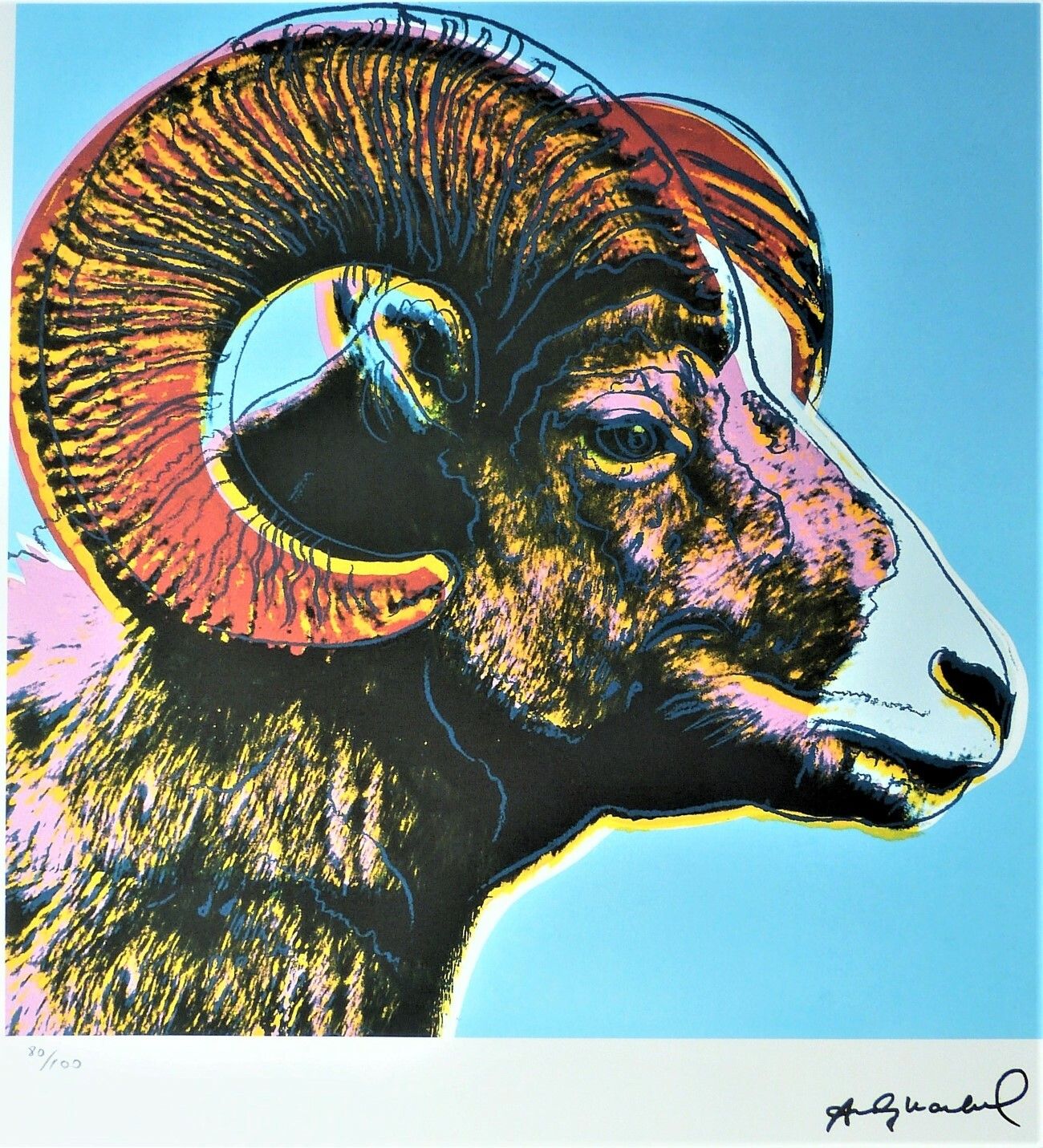 Andy Warhol" Big Horn Ram "Signierte, Limitierte Farboffsetlithografie photo furniture