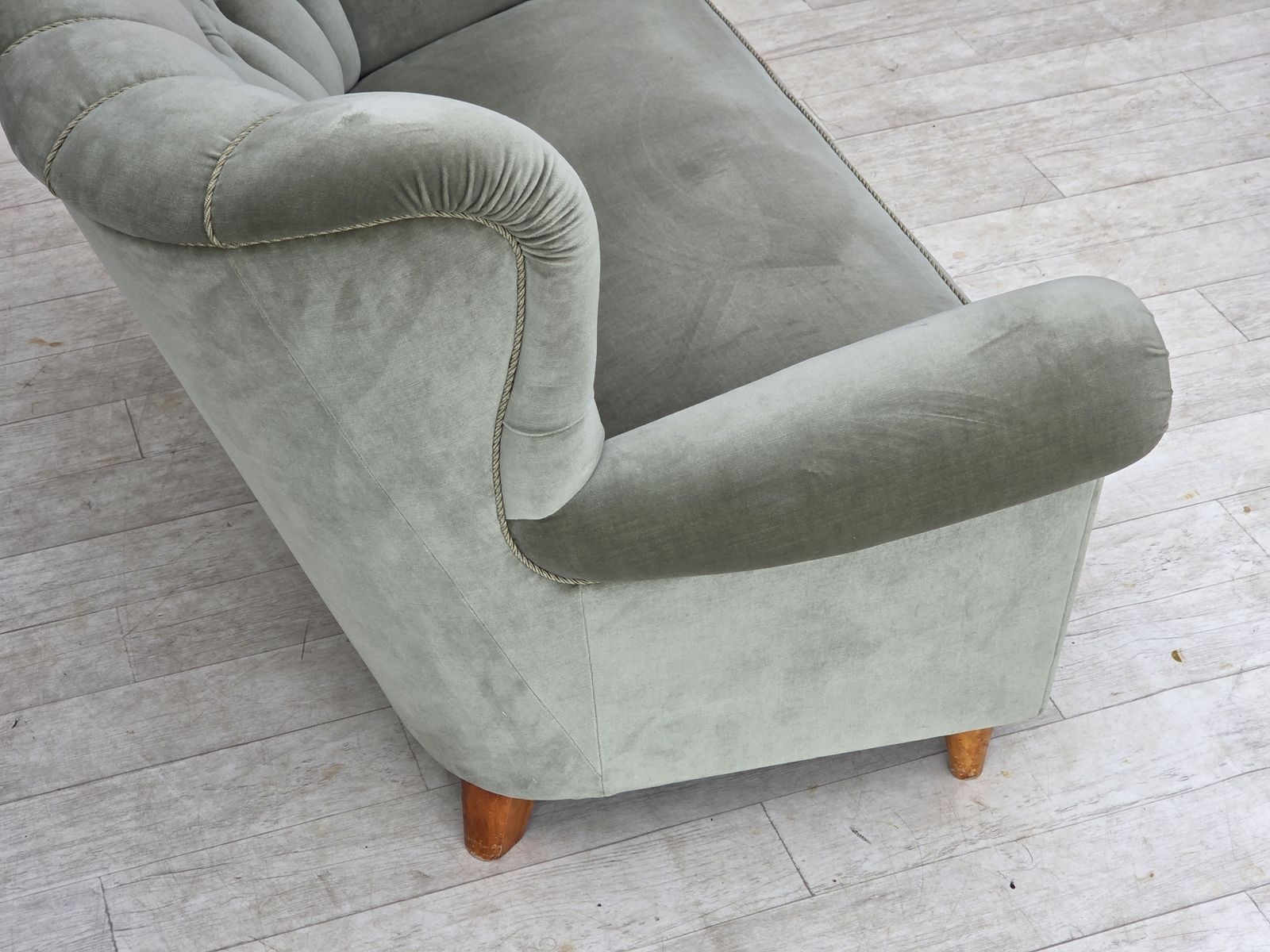 Furniture 1960s, Danish 2 Seater Sofa. Light Green Furniture Velour. photo