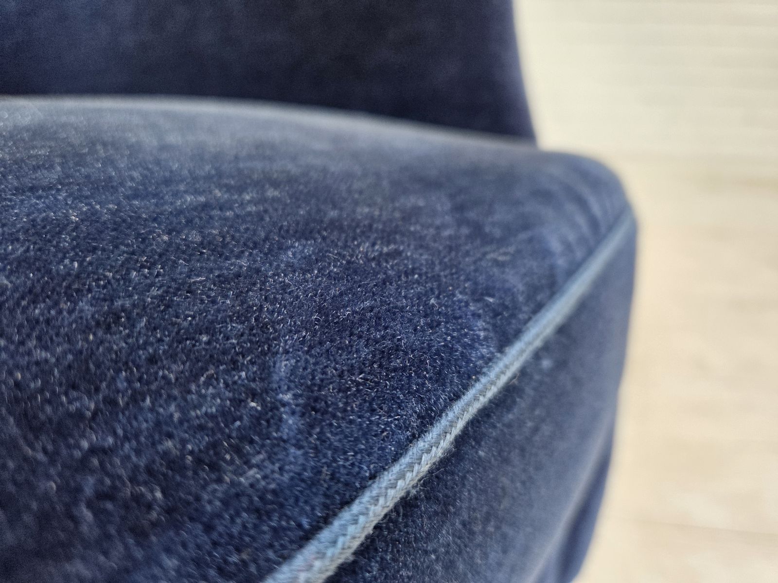 1960s, Danish 2 Seater Sofa. Dark Blue Furniture Velour. photo vinterior