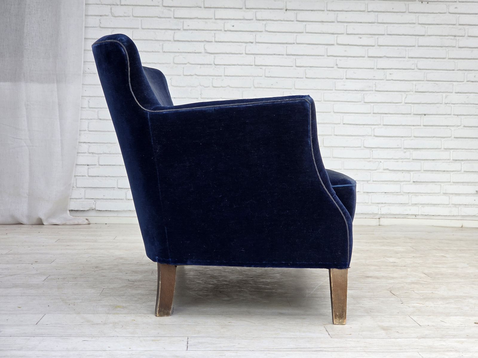 1960s, Danish 2 Seater Sofa. Dark Blue Furniture Velour. photo buy