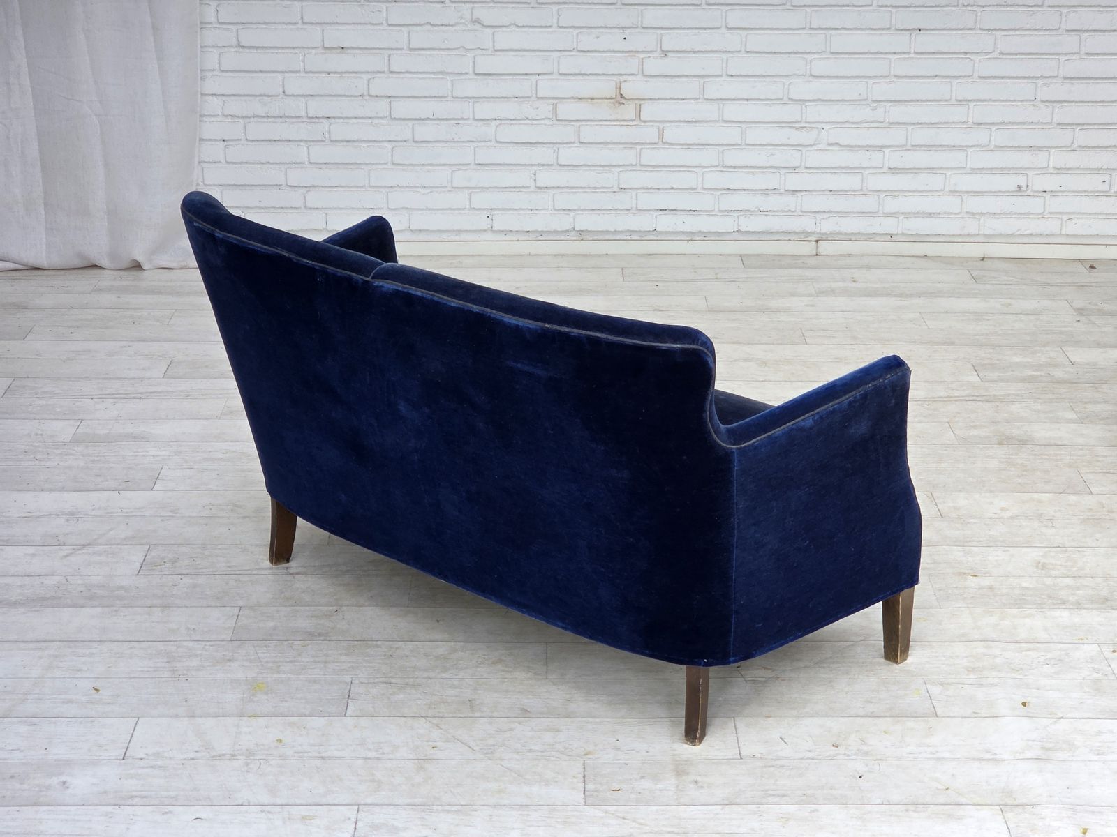 photo furniture 1960s, Danish 2 Seater Sofa. Dark Blue Furniture Velour.