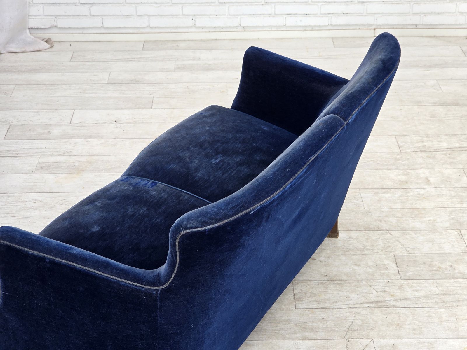 1295.0 1960s, Danish 2 Seater Sofa. Dark Blue Furniture Velour. photo