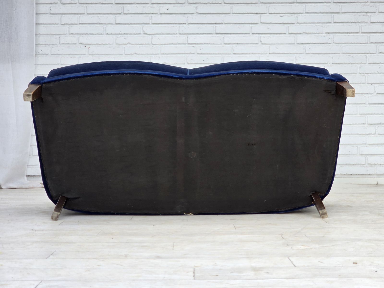 photo buy 1960s, Danish 2 Seater Sofa. Dark Blue Furniture Velour.