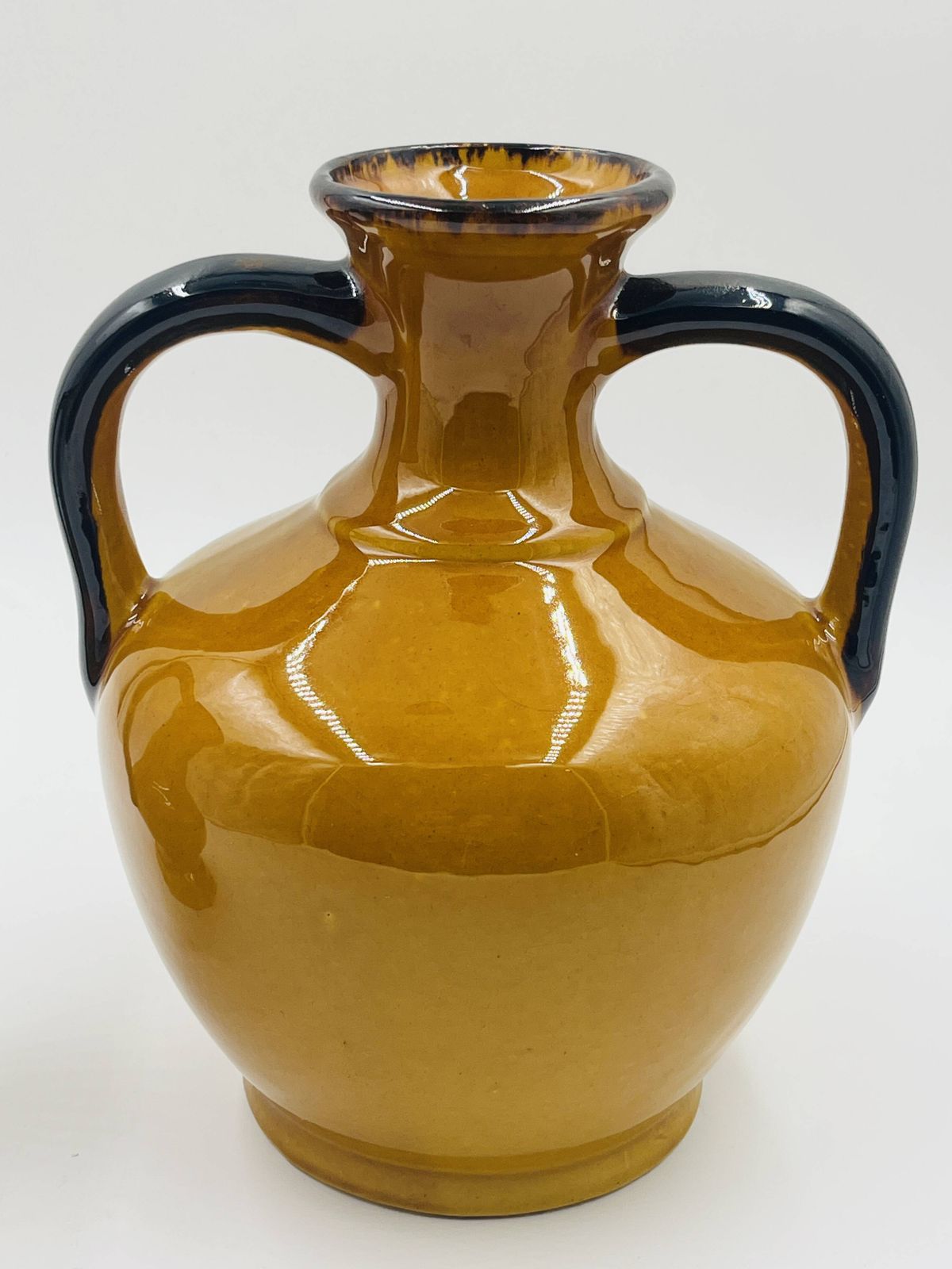 Pair Of Vintage Coulobres Vases In Ochre Ceramic photo for sale