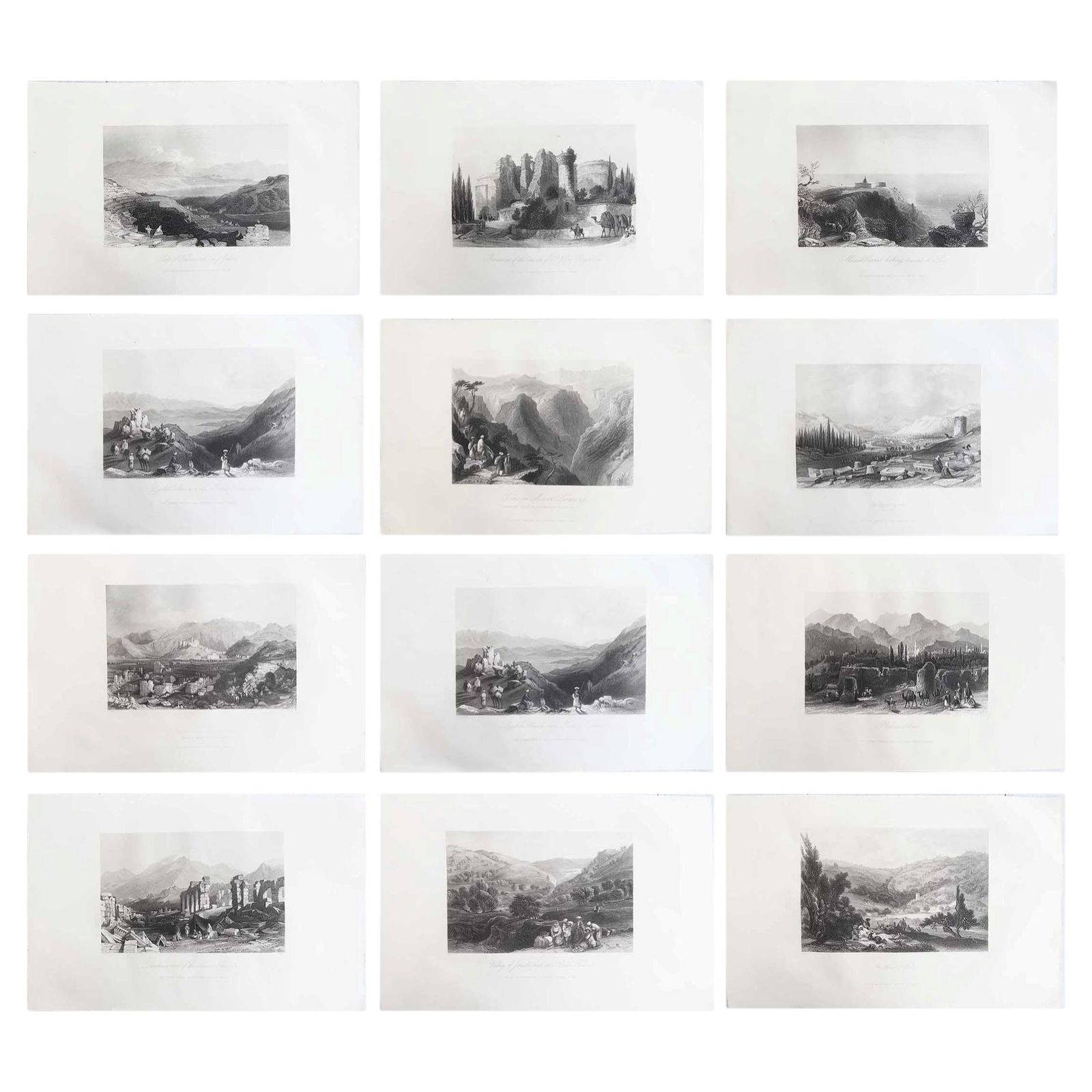 Set van 12 antieke prenten van de Levant / Heilig Land / Midden-Oosten. Ca. 1850
