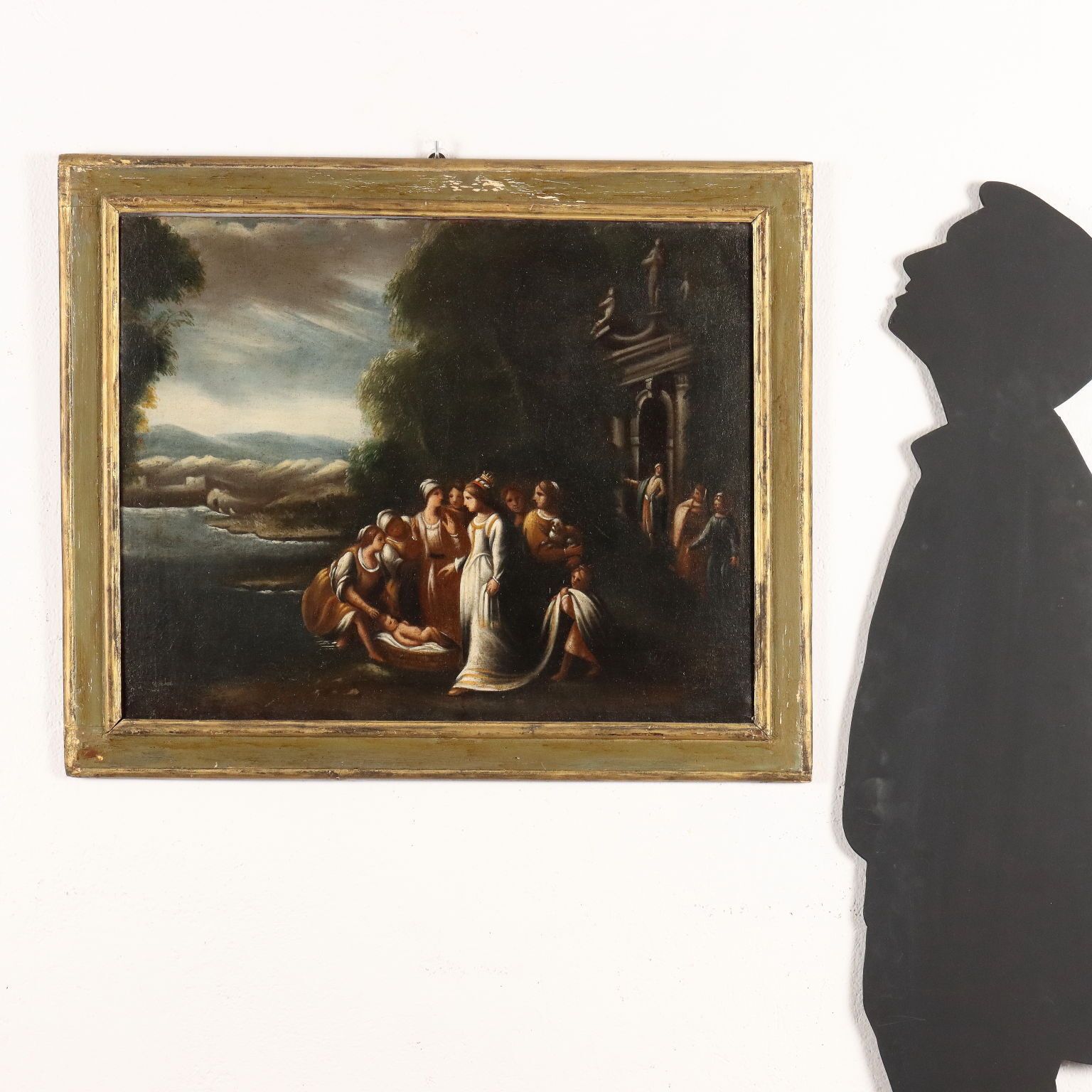 Tableau d'époque, XVIIe-XVIIIe siècle, Moïse sauvé des eaux, huile sur toile photo furniture