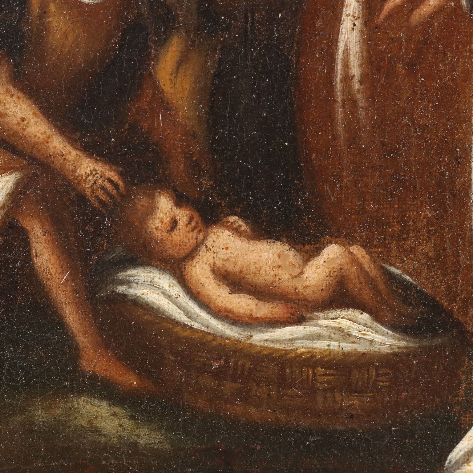 Tableau d'époque, XVIIe-XVIIIe siècle, Moïse sauvé des eaux, huile sur toile photo 1240.0