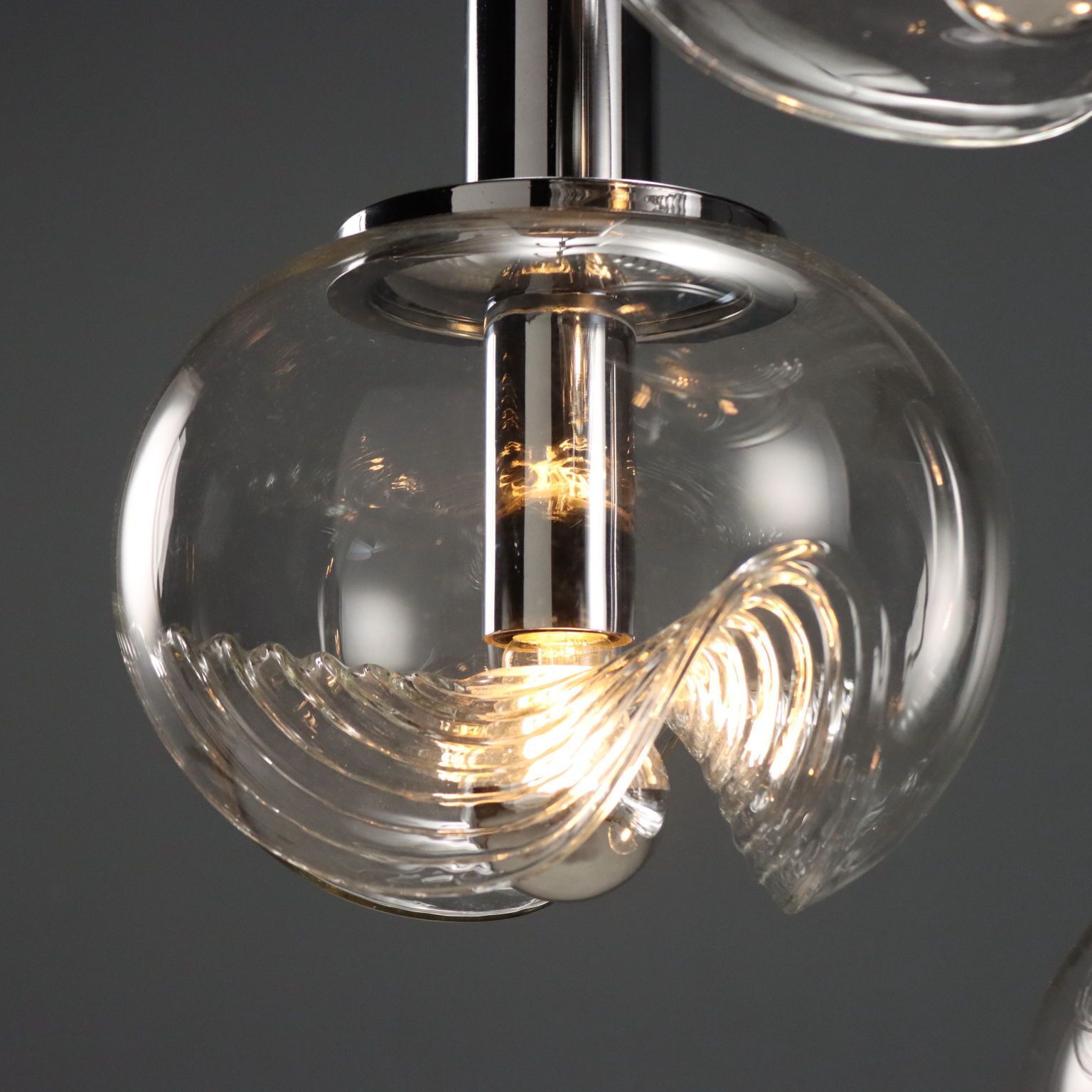 Vintage Hanglamp Koch & Lowy Verchroomd Metaal Glas jaren 1970 photo 970.0