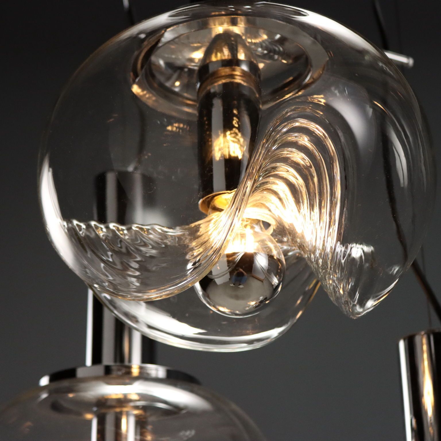 Vintage Hanglamp Koch & Lowy Verchroomd Metaal Glas jaren 1970 photo vinterior