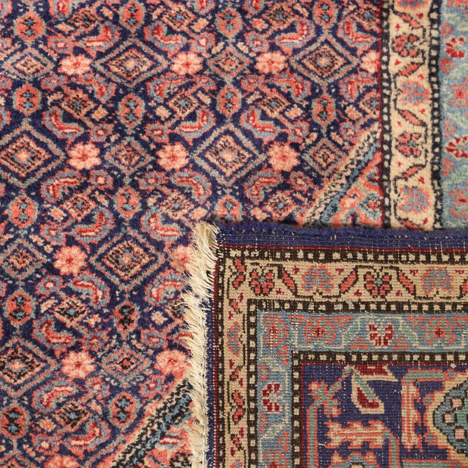 photo furniture Tapis à boue d'époque en laine et coton, nœuds fins, 110 x 66 in