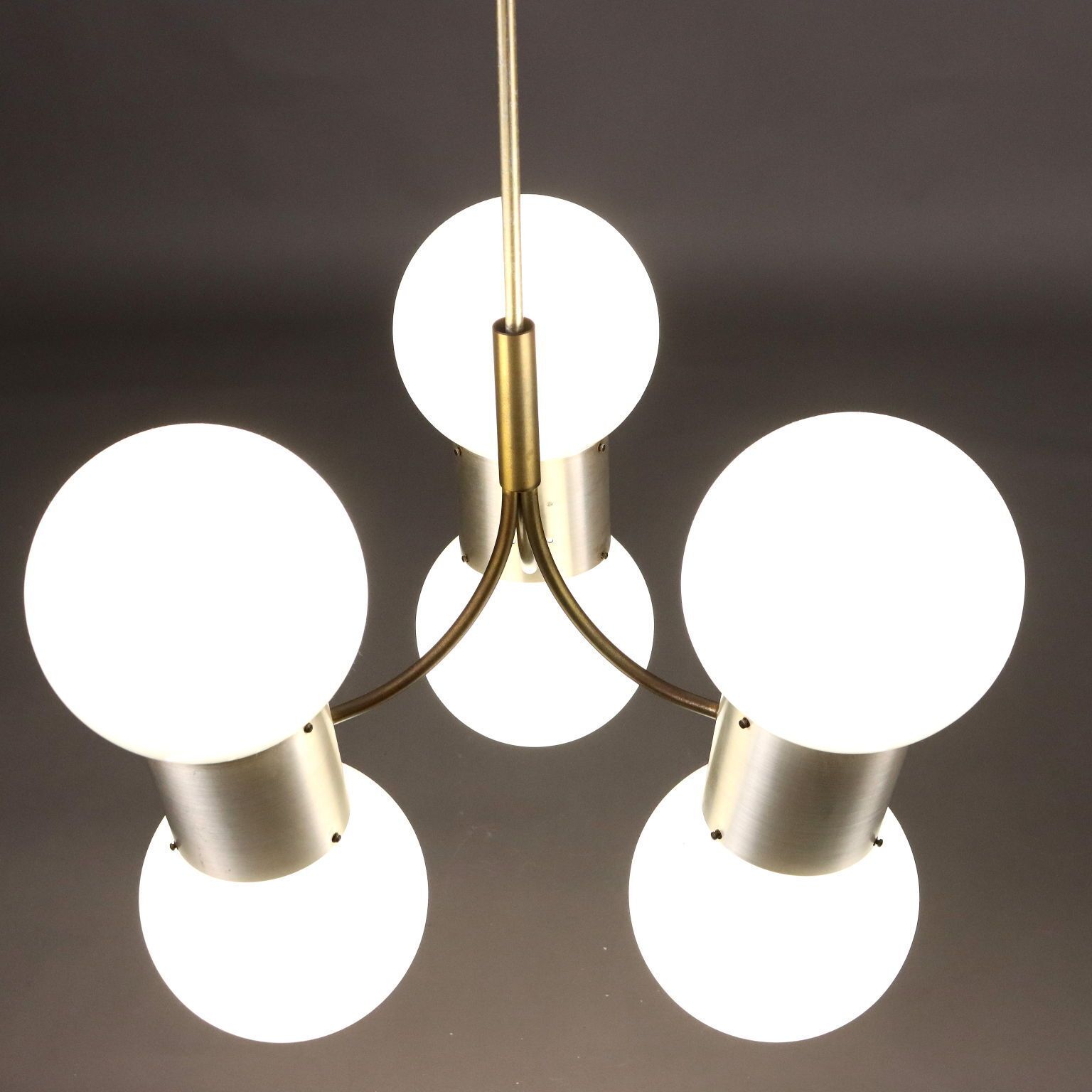 Vintage plafondlamp aluminium glas Italië jaren 1970 photo vinterior