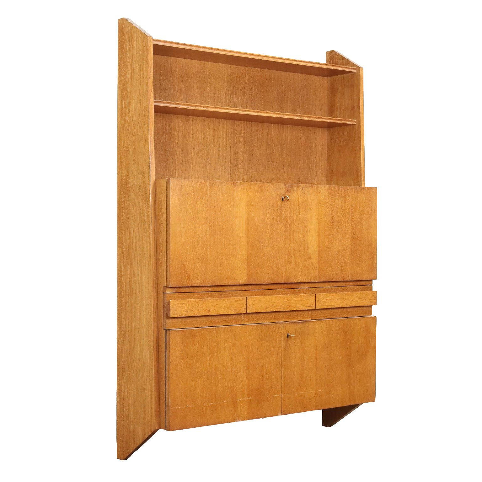 Vintage Cabinet Oak Veneered Wood Design Italy 1950s
