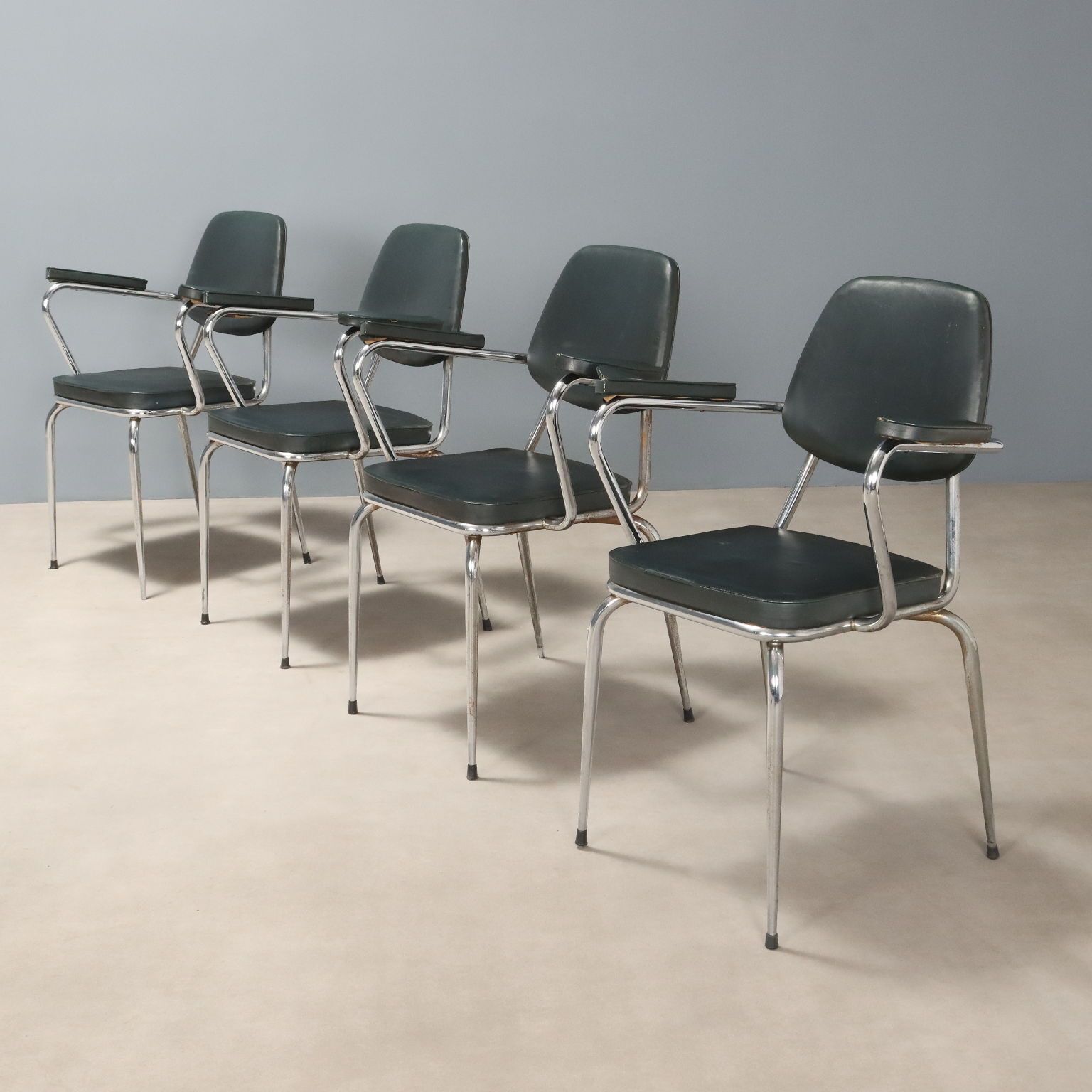 Vintage Chairs Chromed Metal Leatherette Design Italy 1960s 70s photo Furniture