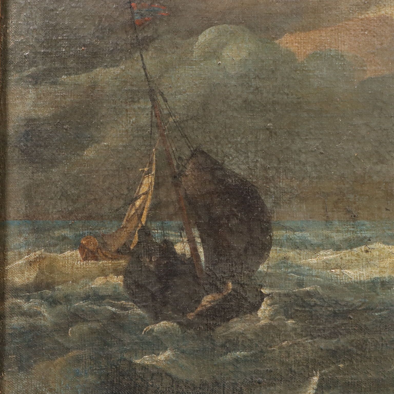 Antiek schilderij, stormachtige zee met zeilschepen, olieverf op doek, '700 photo Kunst