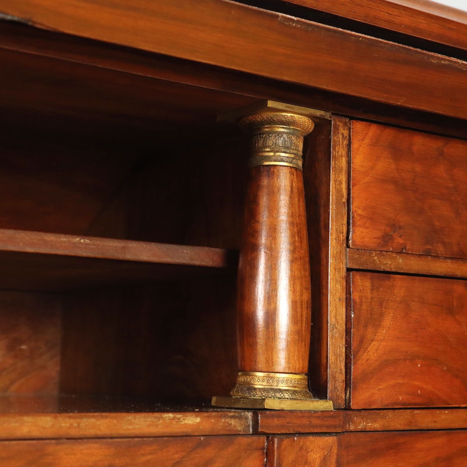 Antique Flap Cabinet Empire Walnut Bronzes Italy XIX Century photo vinterior