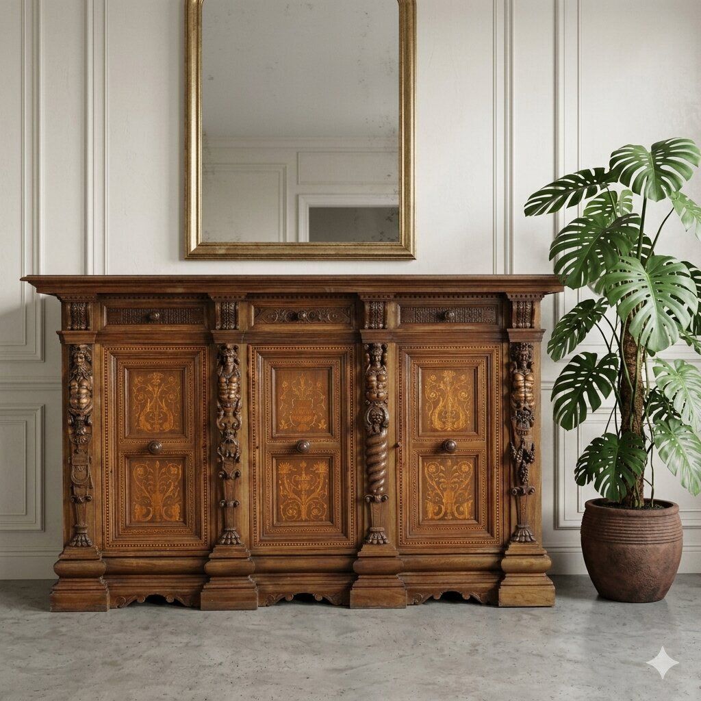 Armoire de style néo-Renaissance en bois sculpté, XXe siècle photo furniture