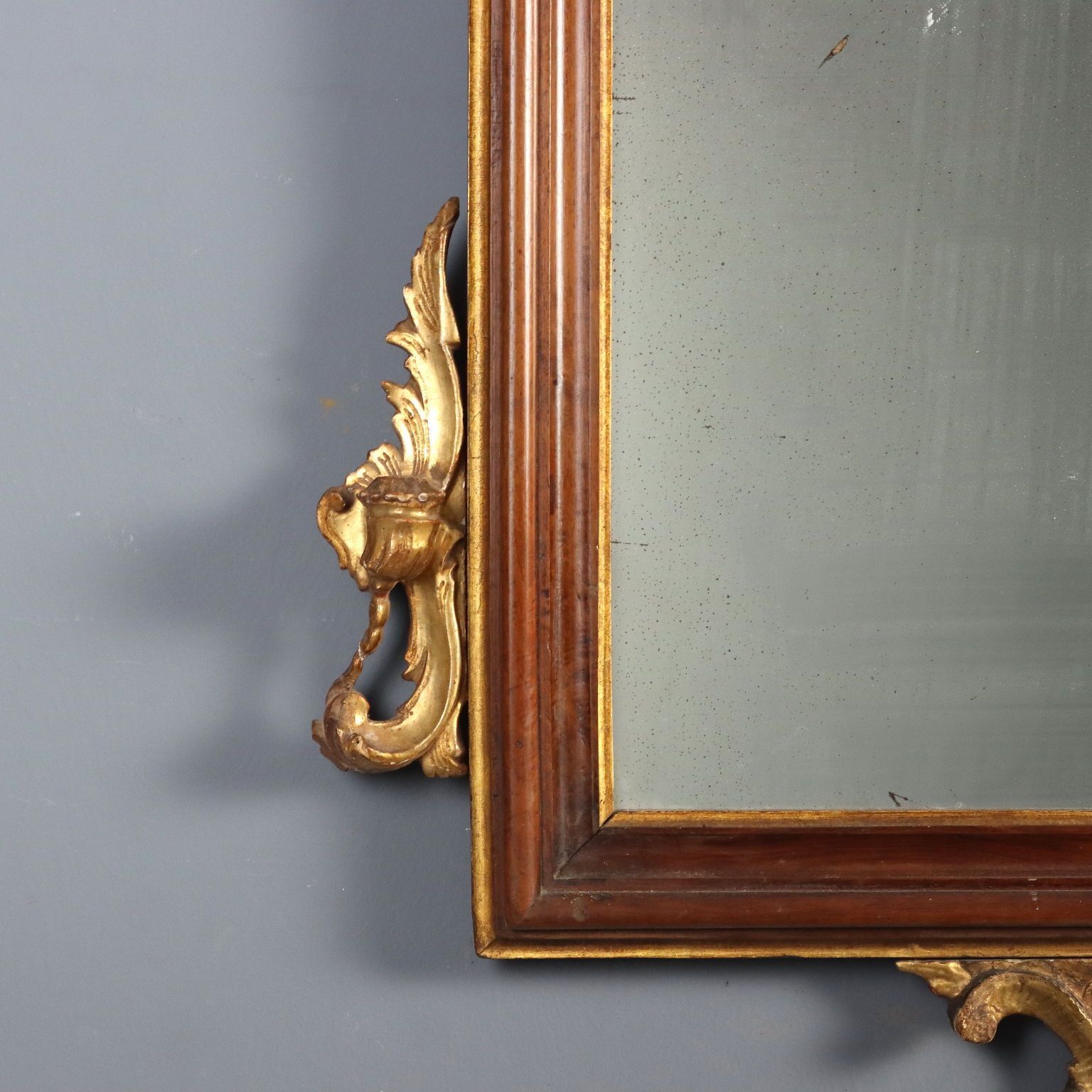 Antique Mirror Carved Walnut Candle Holders Italy XIX Century photo vintage