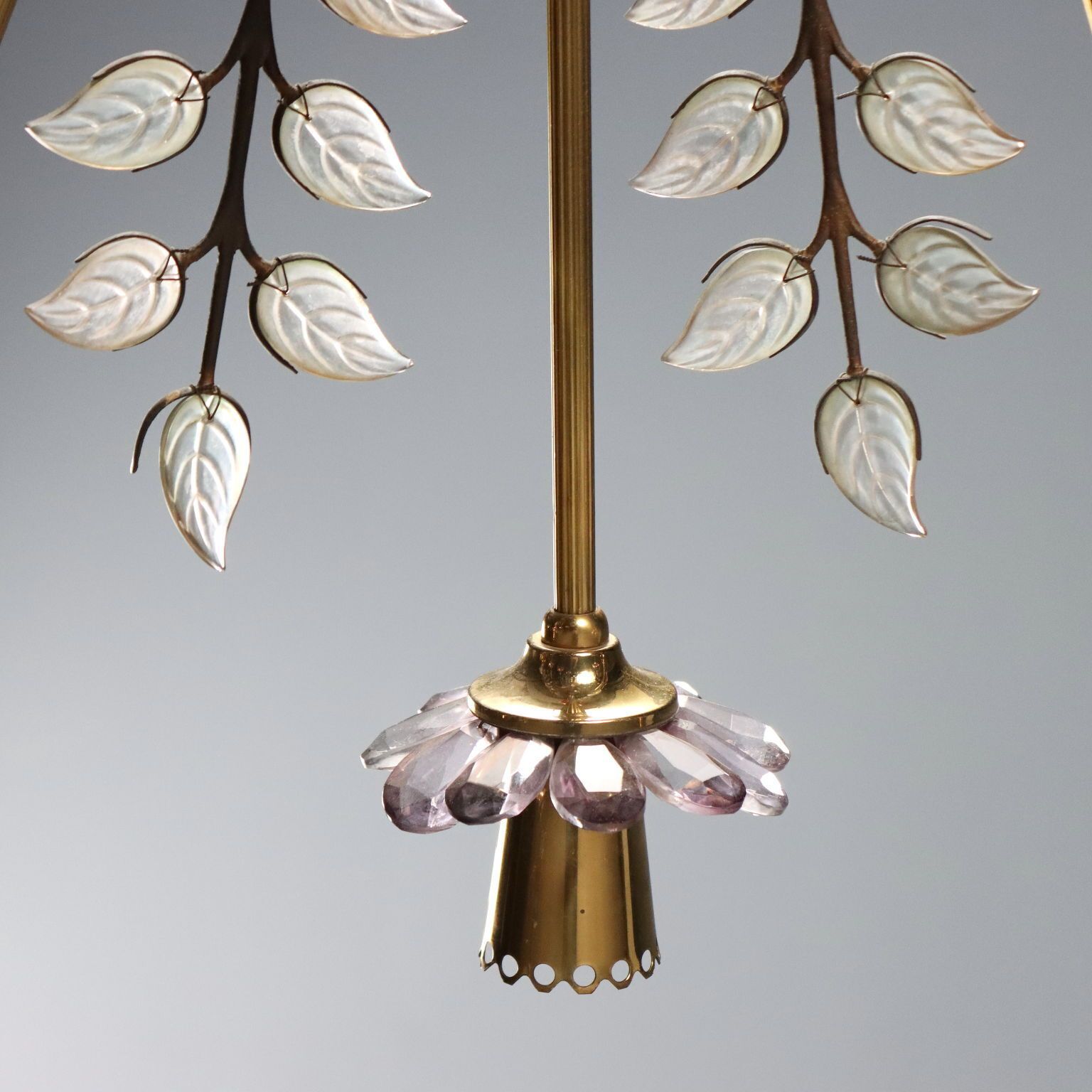 Lustre vintage en laiton et verre, 9 lumières, design italien, années 1950 photo Luminaires