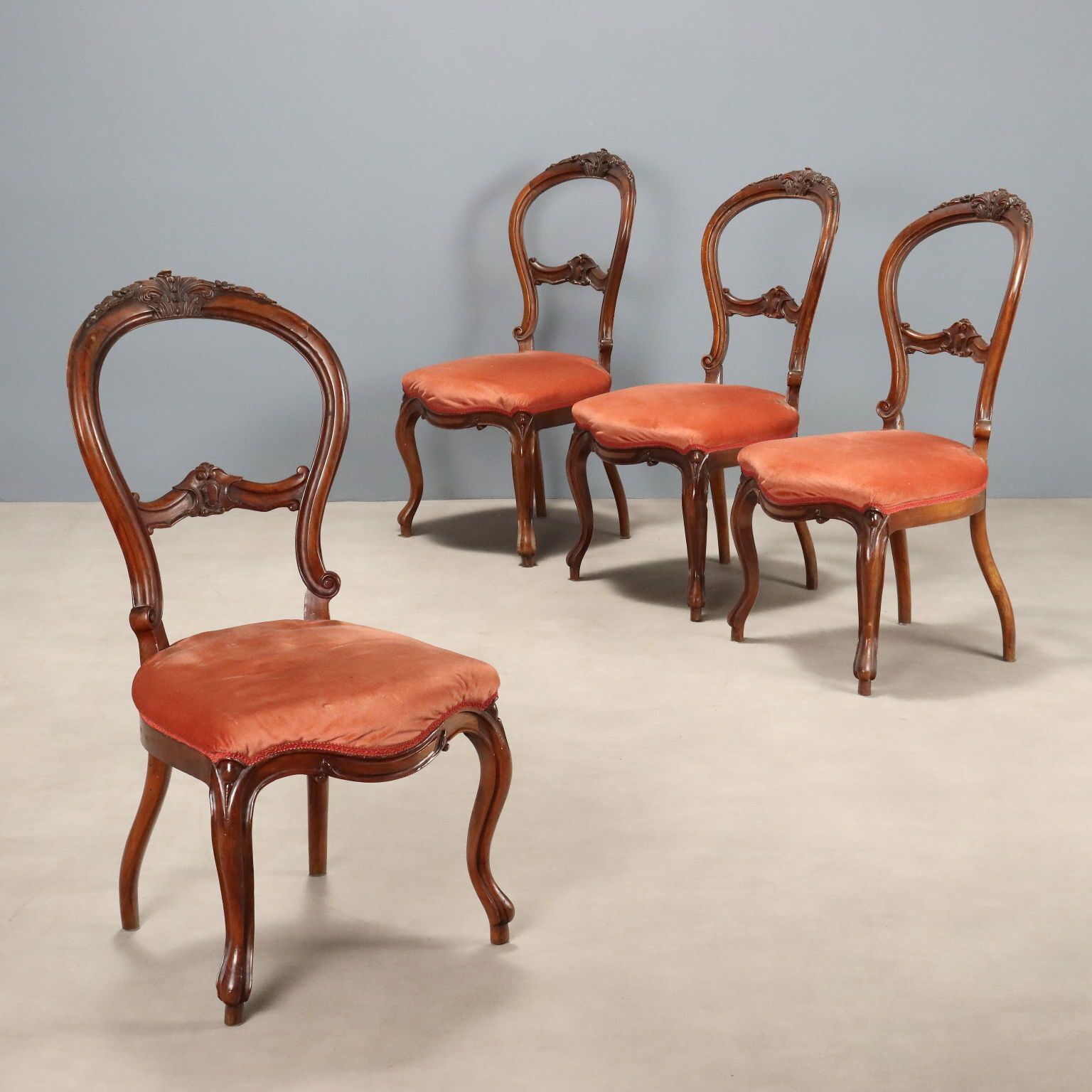 Louis Philippe Walnut Chairs With Floral Carvings
